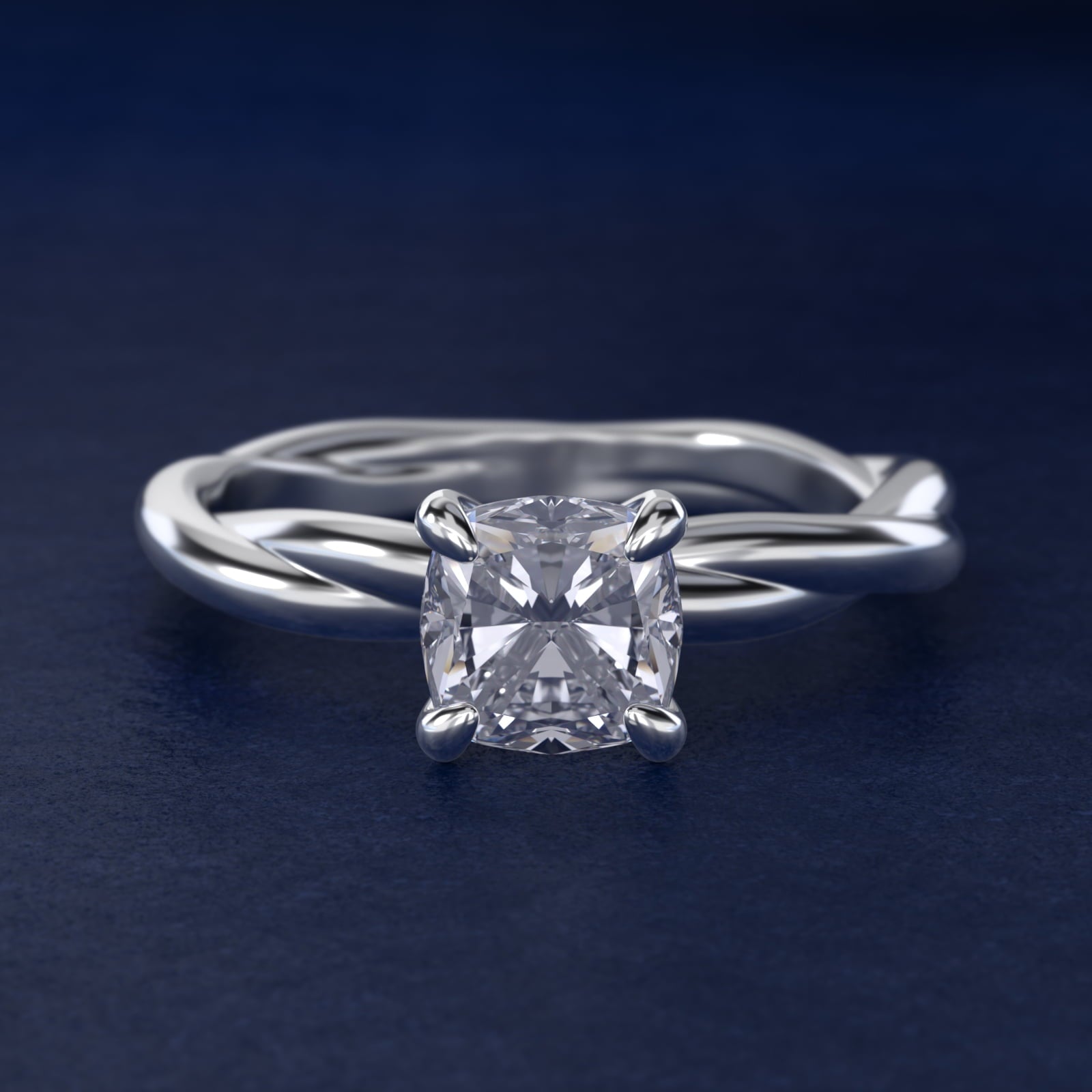 Rope Solitaire Engagement Ring In 14K White Gold By James Allen - Cushion Center