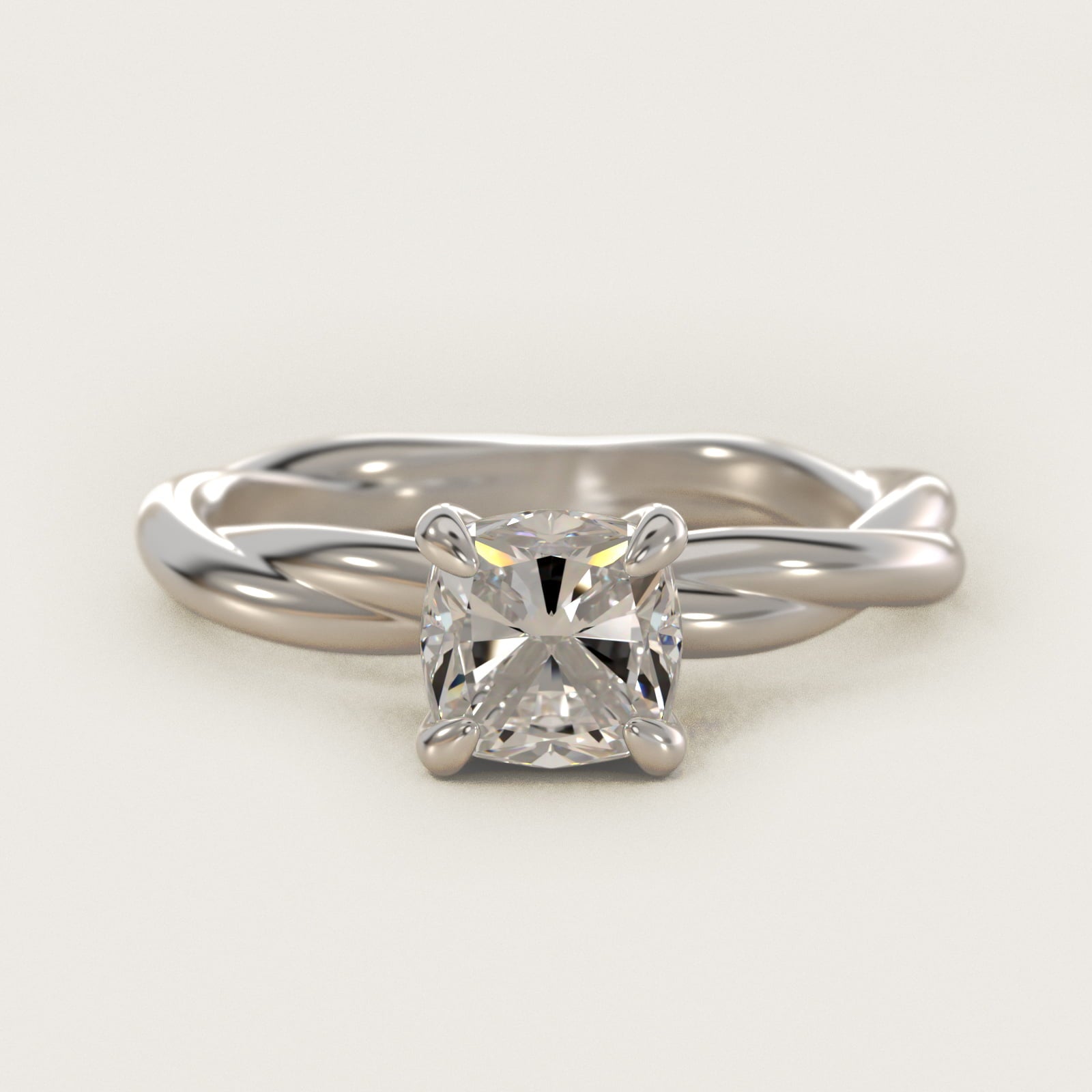 Rope Solitaire Engagement Ring In 14K White Gold By James Allen - Cushion Center