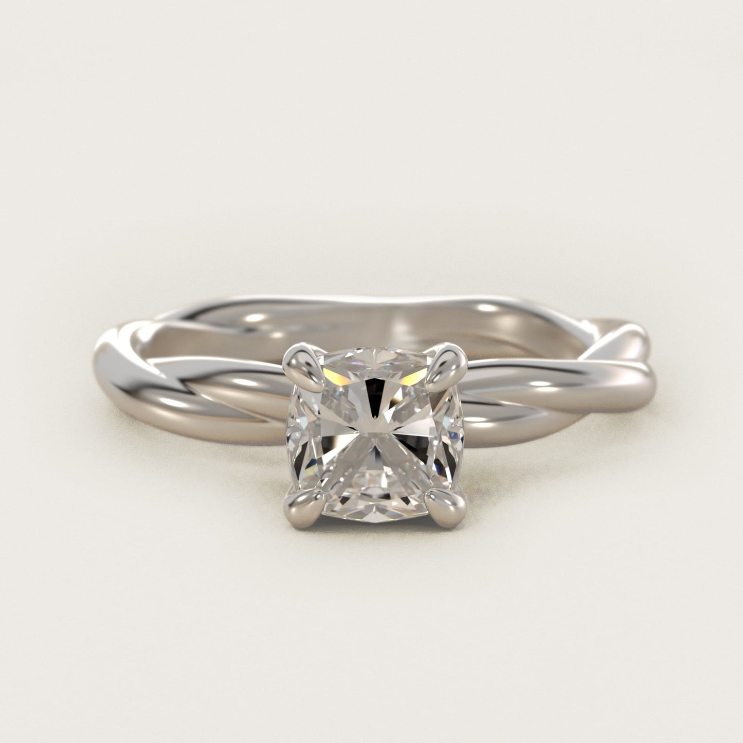 Rope Solitaire Engagement Ring In 18k White Gold By James Allen - Cushion Center