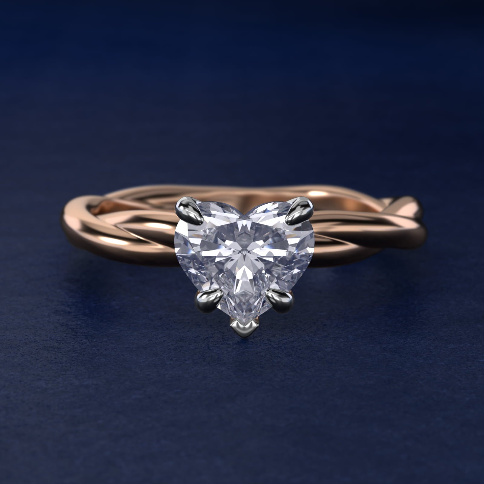 Rope Solitaire Engagement Ring In 14K Rose Gold By James Allen - Heart Center