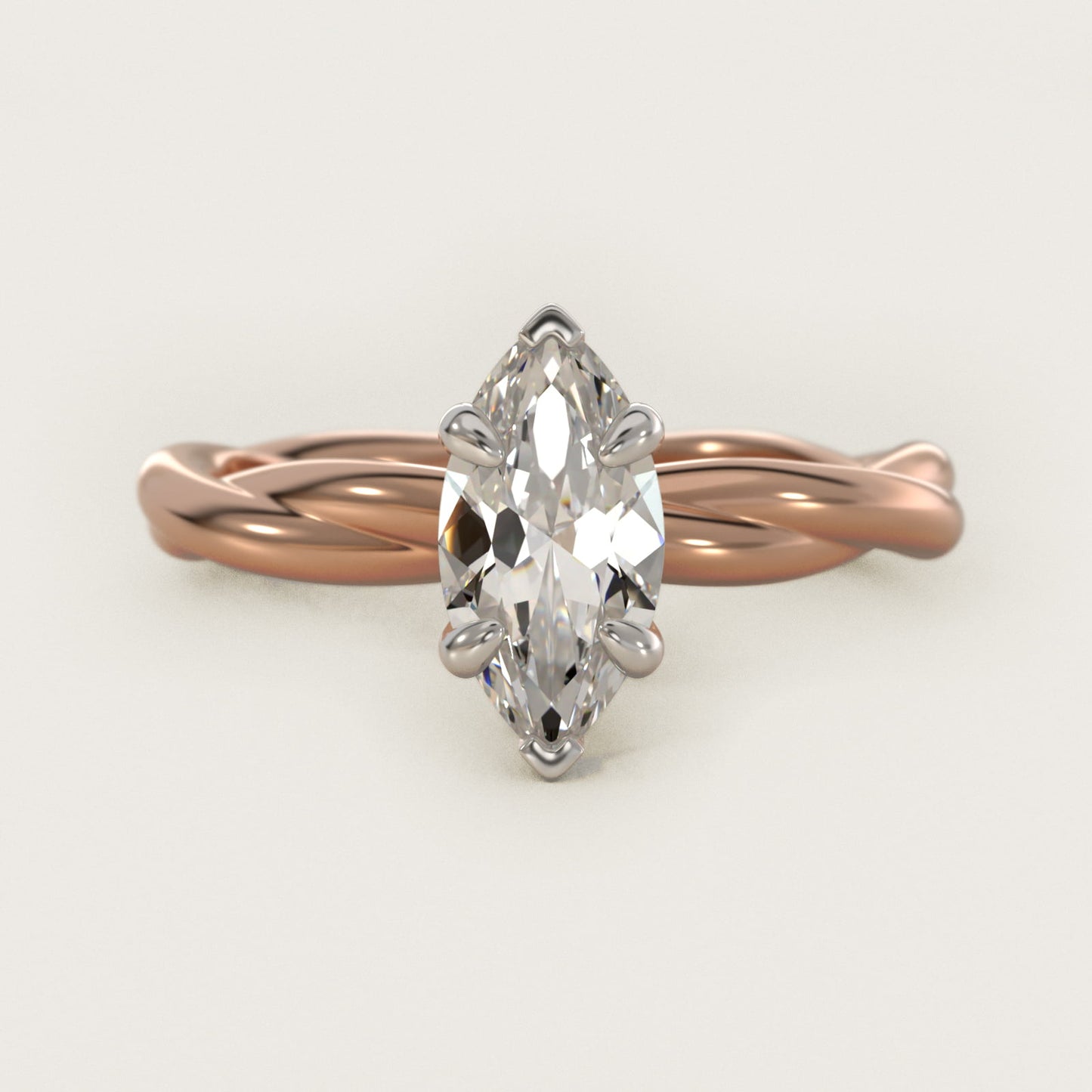 Rope Solitaire Engagement Ring In 18k Rose Gold By James Allen - Marquise Center