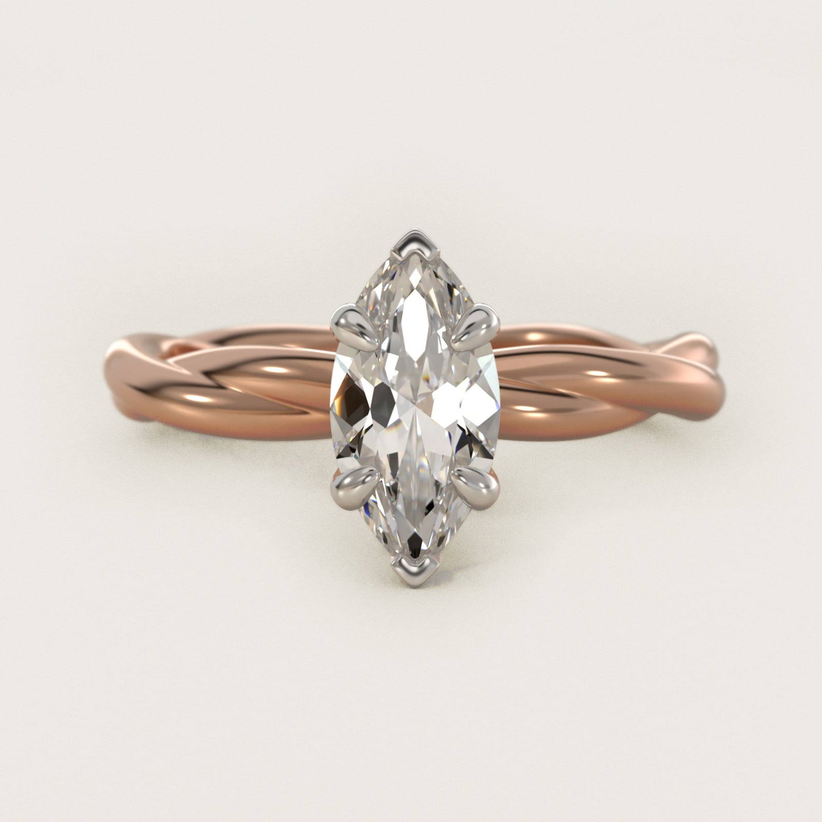 Rope Solitaire Engagement Ring In 18k Rose Gold By James Allen - Marquise Center