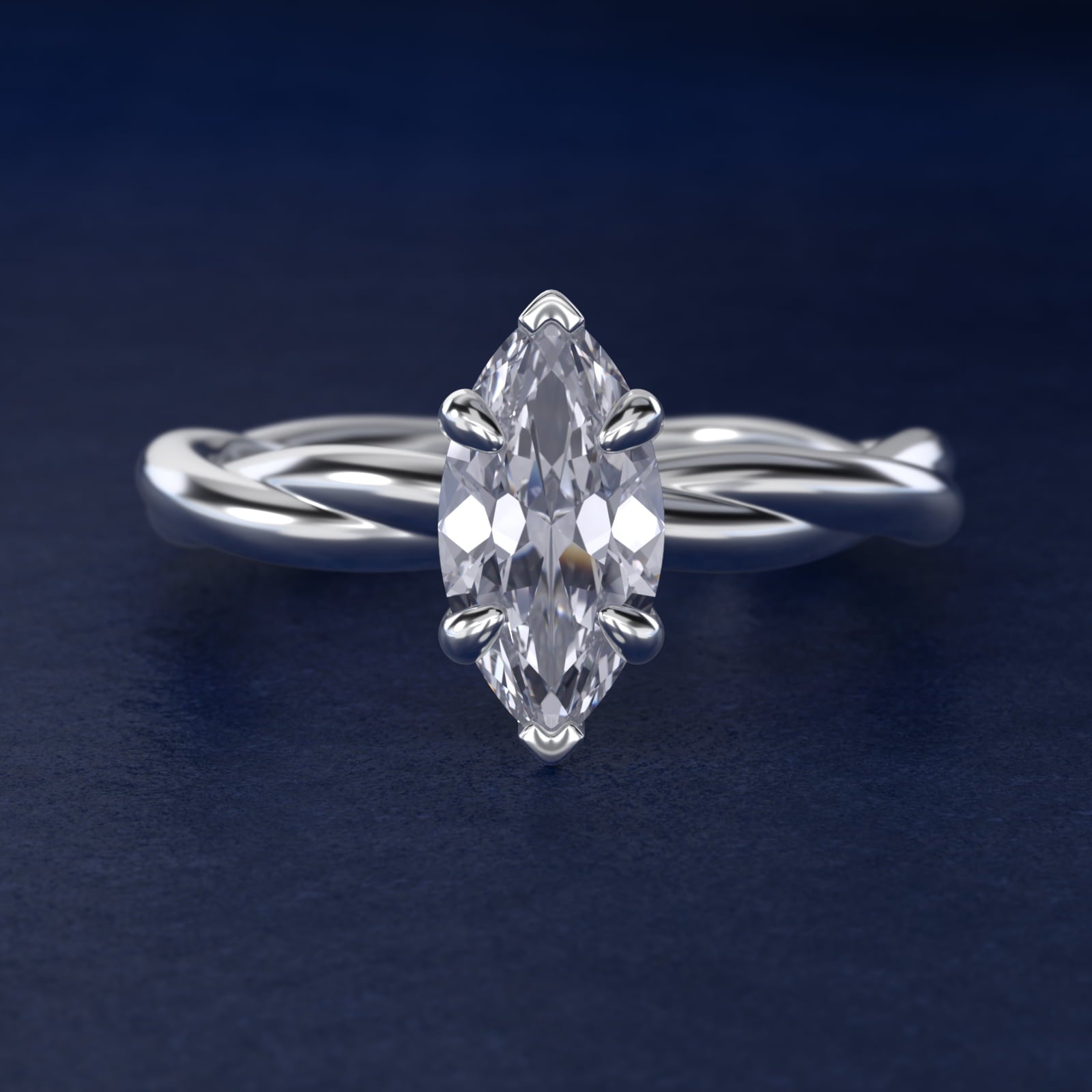Rope Solitaire Engagement Ring In 14K White Gold By James Allen - Marquise Center