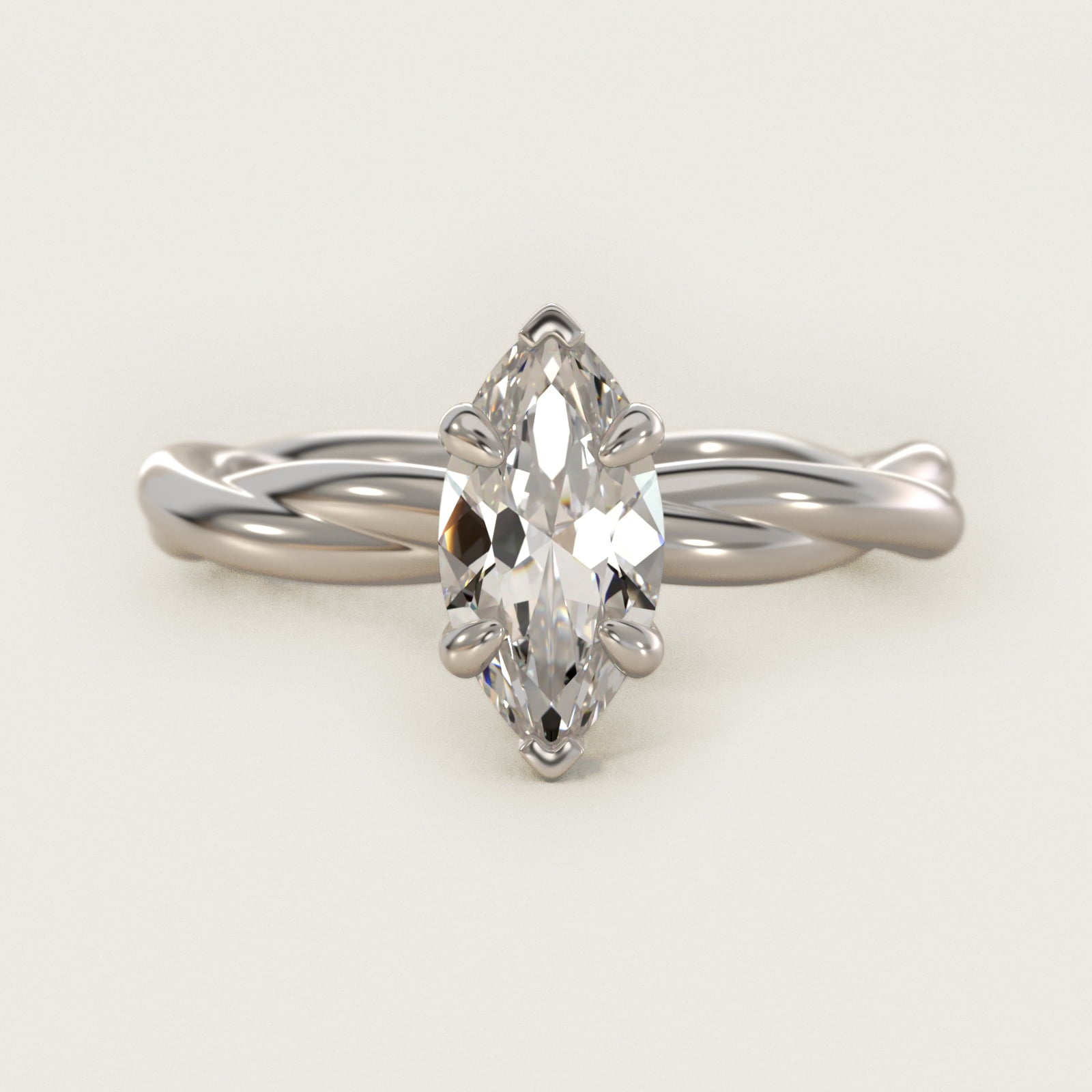 Rope Solitaire Engagement Ring In 14K White Gold By James Allen - Marquise Center