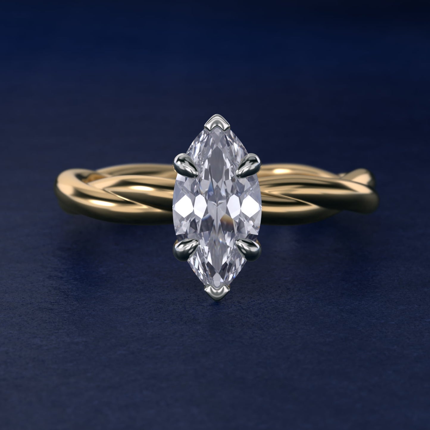 Rope Solitaire Engagement Ring In 14K Yellow Gold By James Allen - Marquise Center