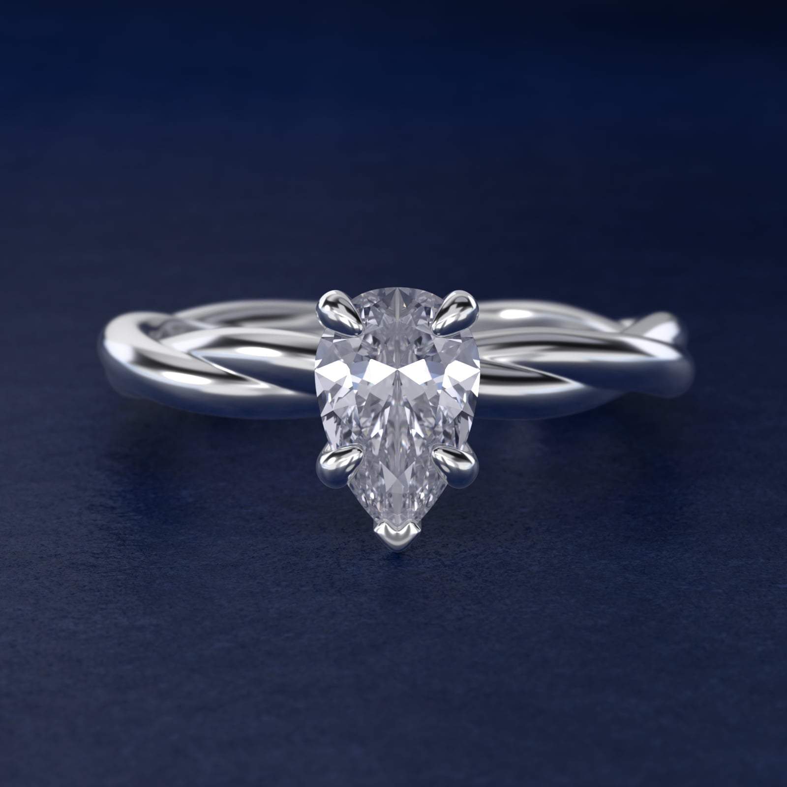 Rope Solitaire Engagement Ring In 14K White Gold By James Allen - Pear Center