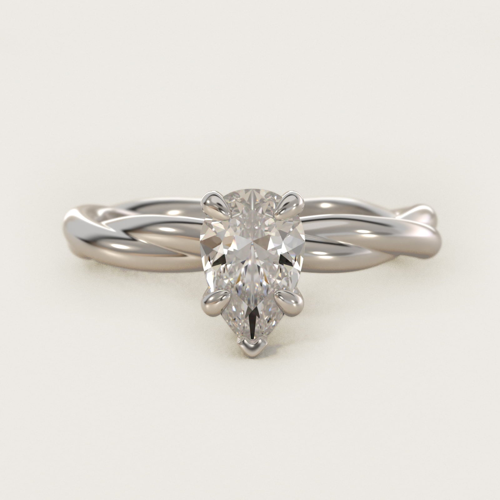 Rope Solitaire Engagement Ring In 14K White Gold By James Allen - Pear Center