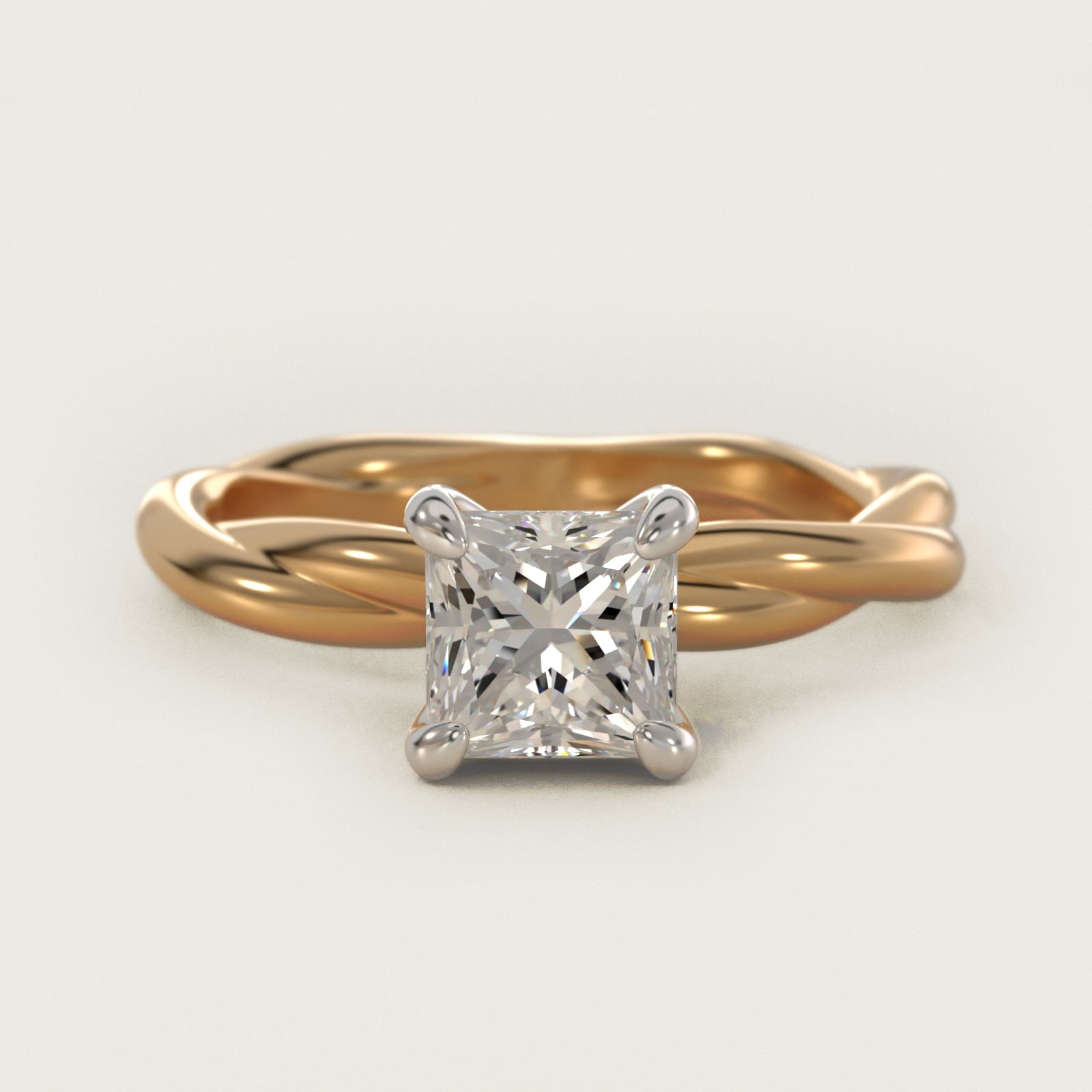 Rope Solitaire Engagement Ring In 14K Yellow Gold By James Allen - Princess Center
