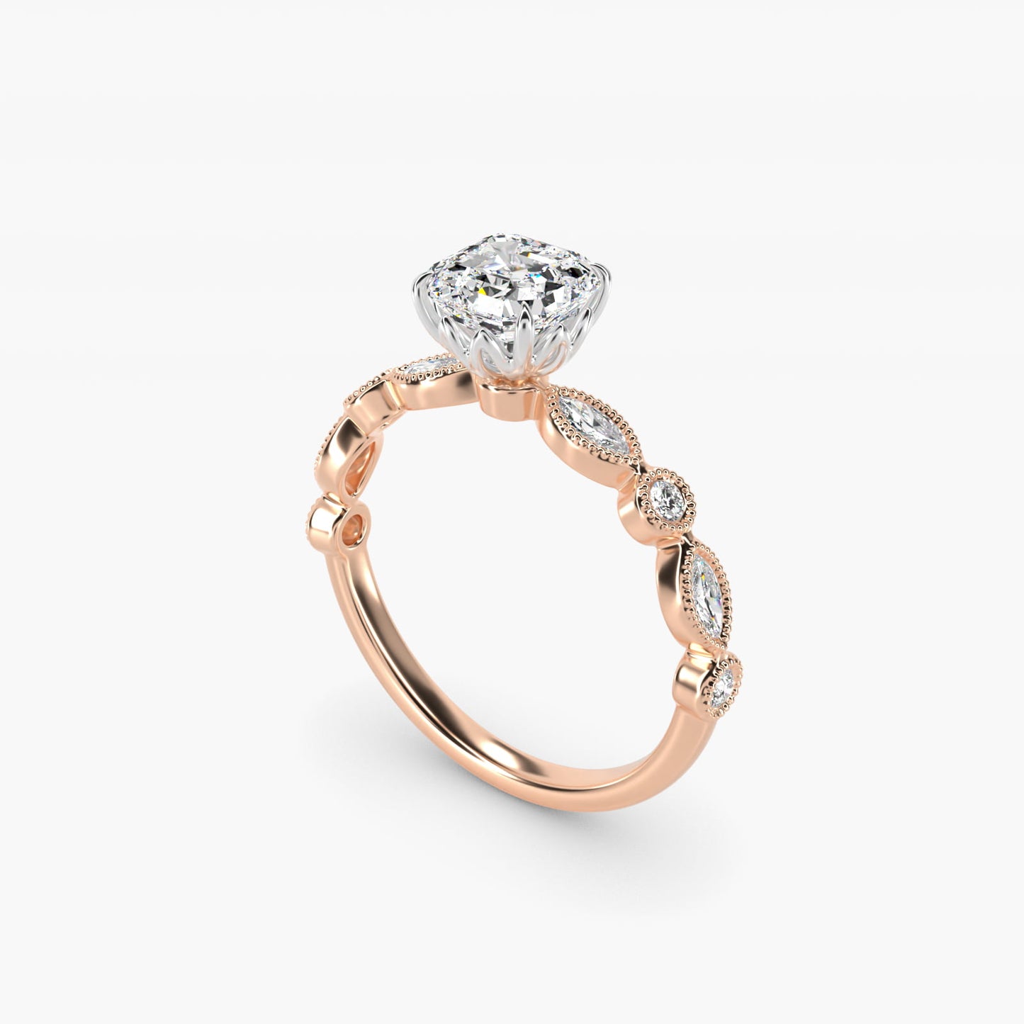 Round and Marquise Cut Side Stone Diamond Engagement Ring In 14K Rose Gold By James Allen - Asscher Center