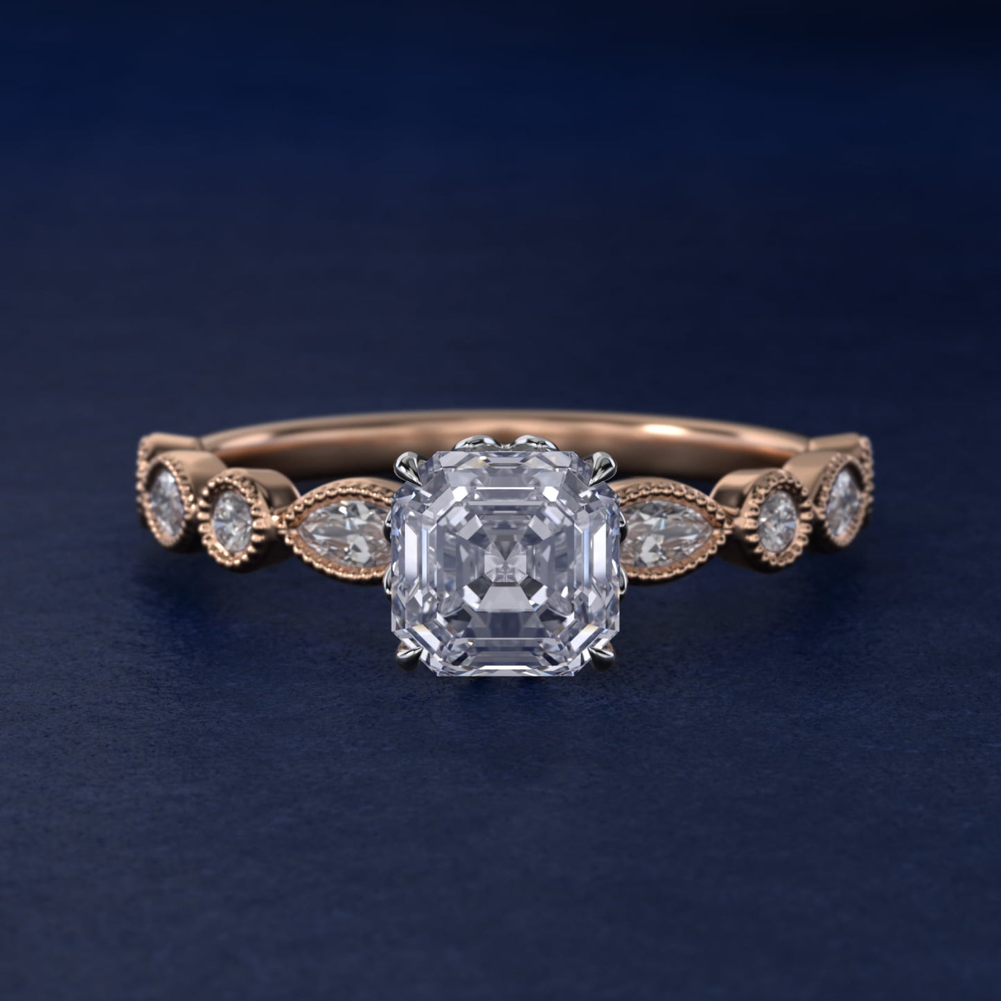 Round and Marquise Cut Side Stone Diamond Engagement Ring In 14K Rose Gold By James Allen - Asscher Center
