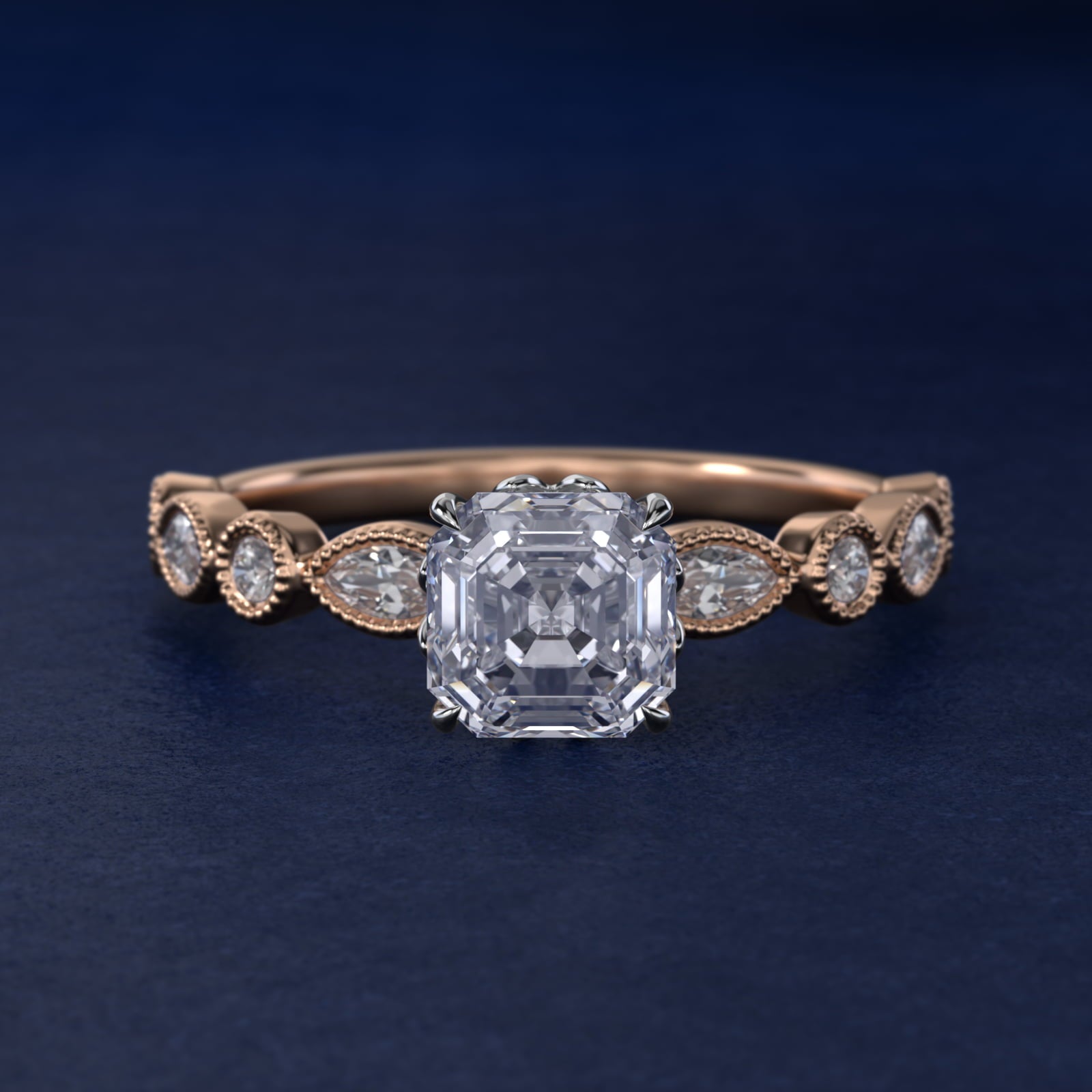 Round and Marquise Cut Side Stone Diamond Engagement Ring In 18k Rose Gold By James Allen - Asscher Center