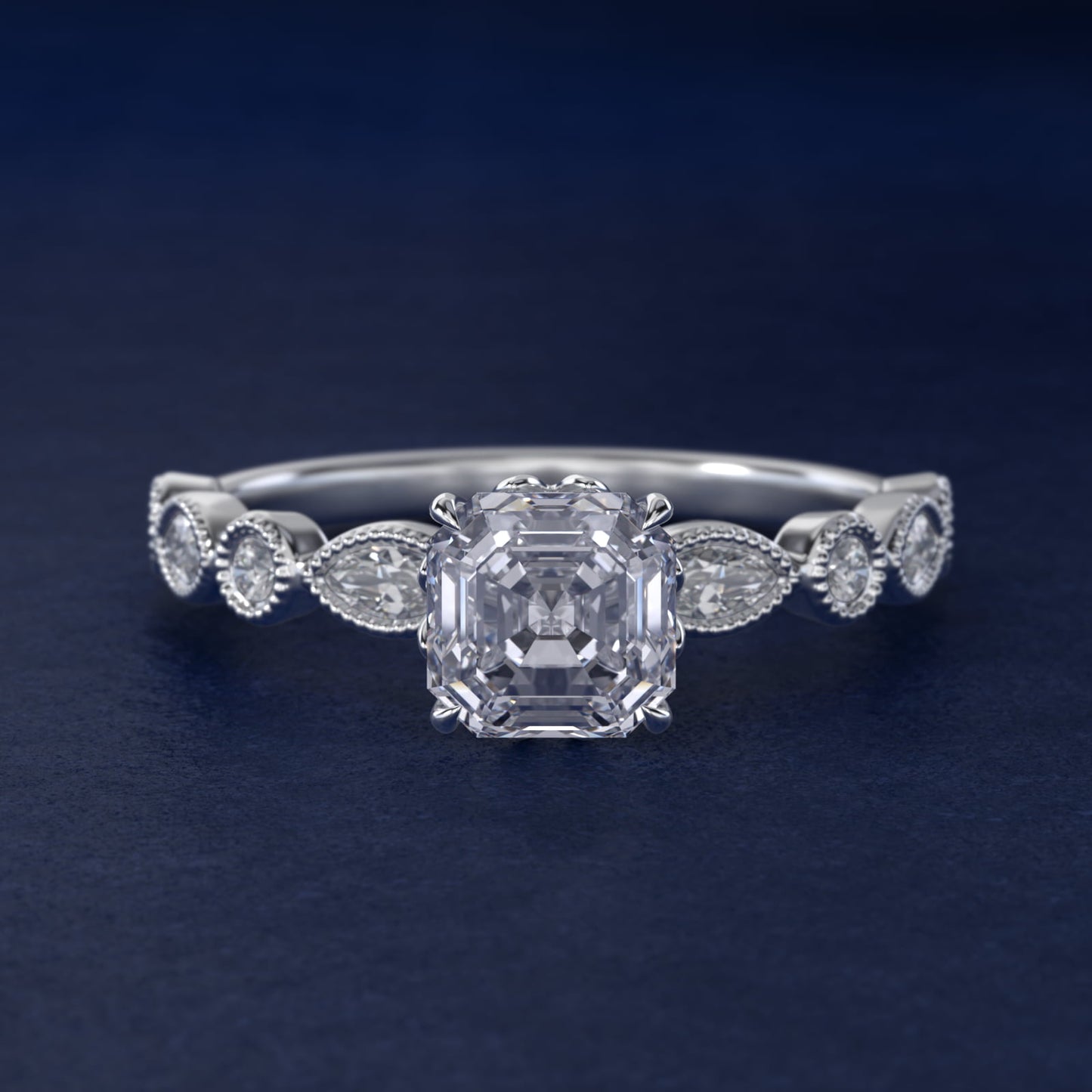 Round and Marquise Cut Side Stone Diamond Engagement Ring In 18k White Gold By James Allen - Asscher Center