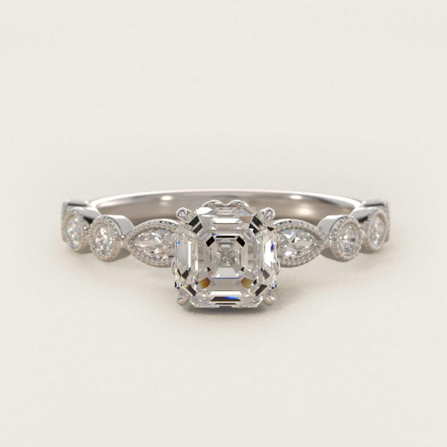 Round and Marquise Cut Side Stone Diamond Engagement Ring In 18k White Gold By James Allen - Asscher Center