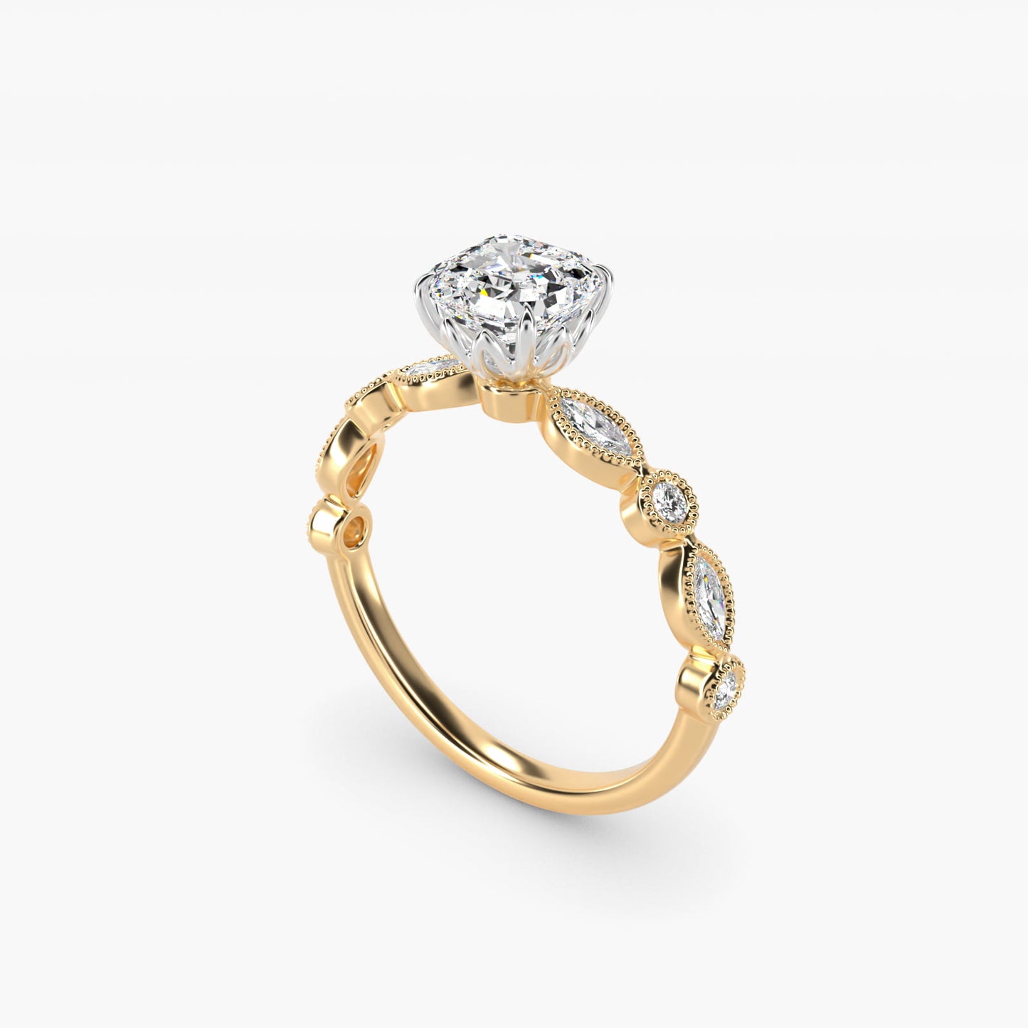 Round and Marquise Cut Side Stone Diamond Engagement Ring In 18k Yellow Gold By James Allen - Asscher Center