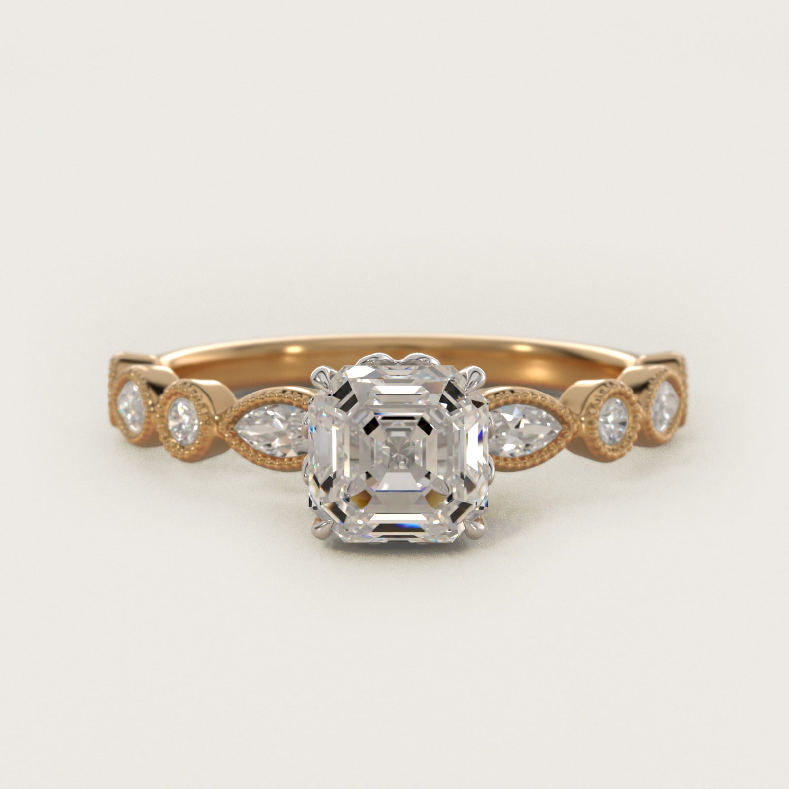 Round and Marquise Cut Side Stone Diamond Engagement Ring In 14K Yellow Gold By James Allen - Asscher Center
