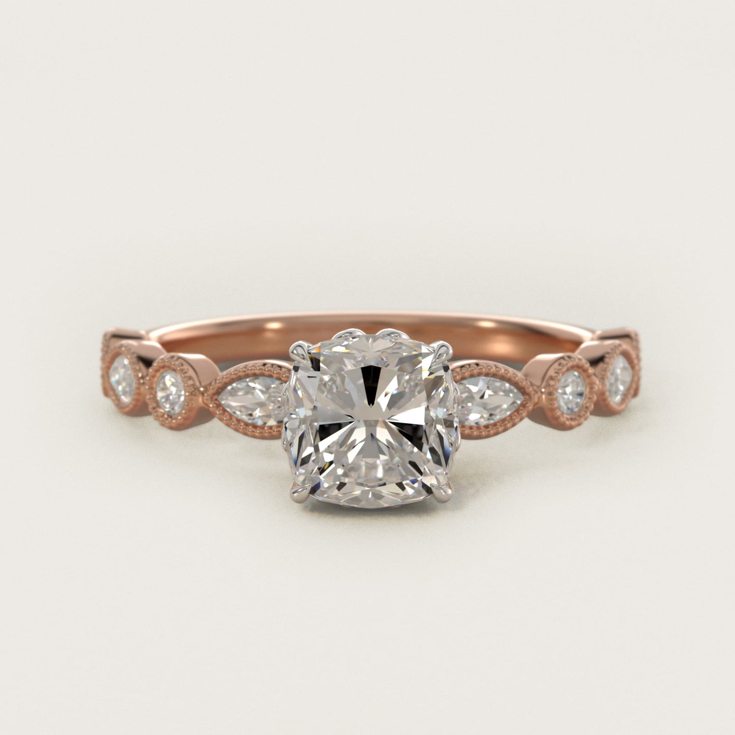 Round and Marquise Cut Side Stone Diamond Engagement Ring In 18k Rose Gold By James Allen - Cushion Center