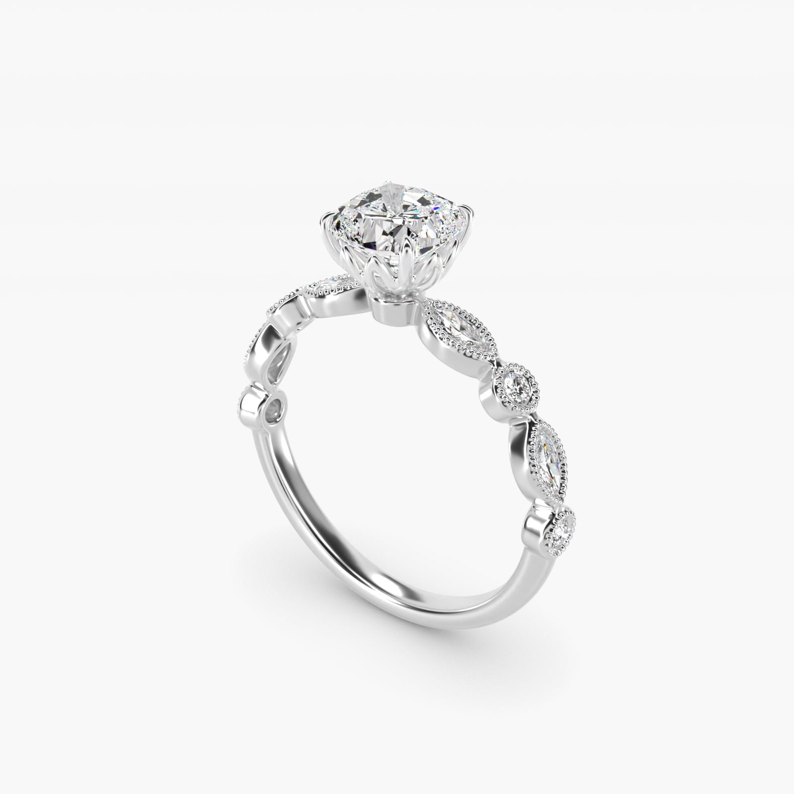 Round and Marquise Cut Side Stone Diamond Engagement Ring In 14K White Gold By James Allen - Cushion Center