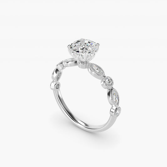 Round and Marquise Cut Side Stone Diamond Engagement Ring In 18k White Gold By James Allen - Cushion Center