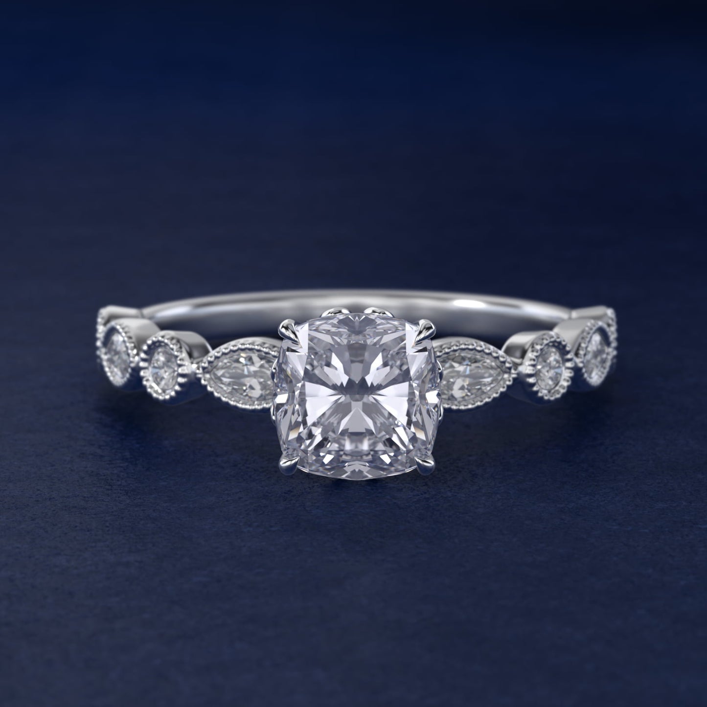 Round and Marquise Cut Side Stone Diamond Engagement Ring In 18k White Gold By James Allen - Cushion Center