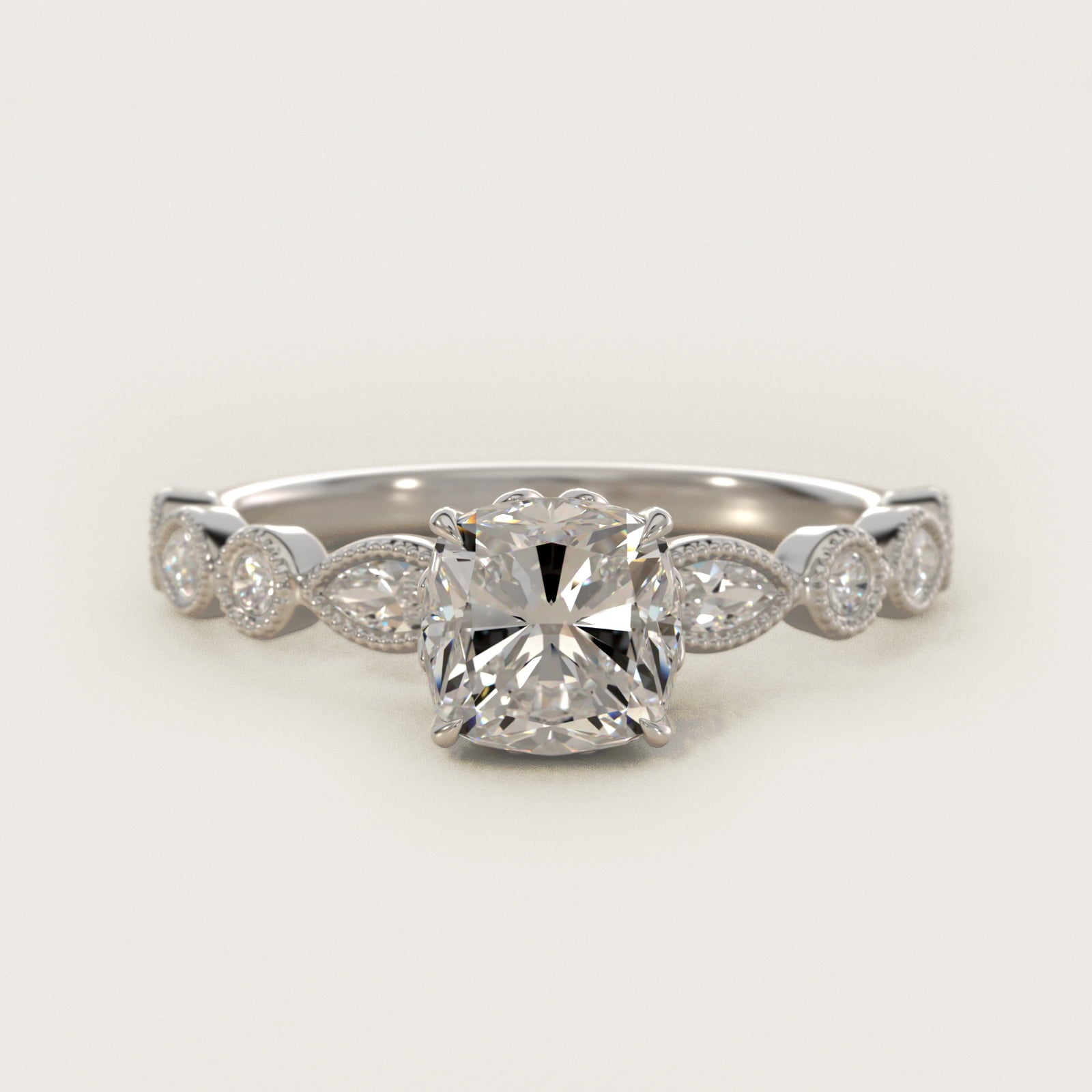 Round and Marquise Cut Side Stone Diamond Engagement Ring In 14K White Gold By James Allen - Cushion Center