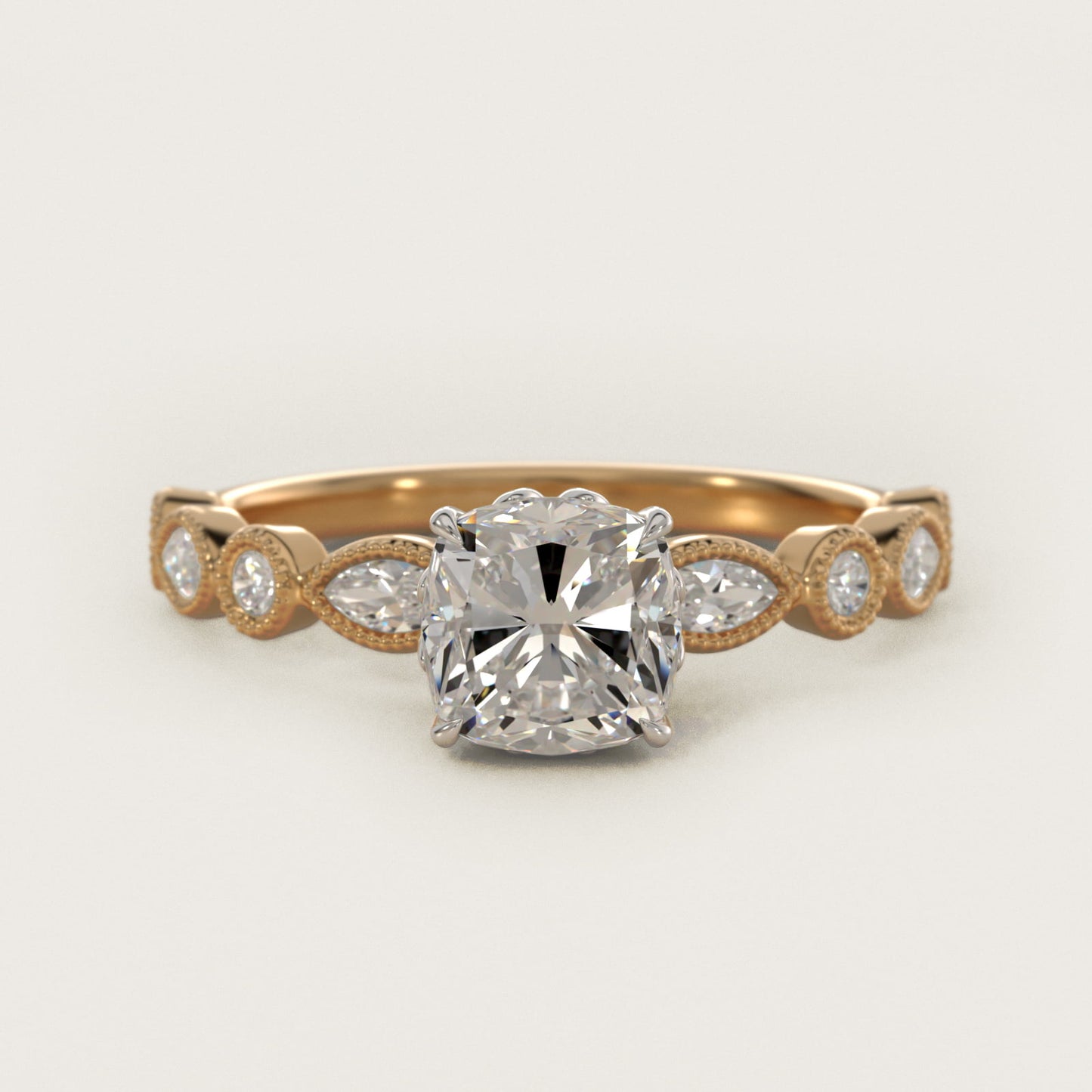 Round and Marquise Cut Side Stone Diamond Engagement Ring In 14K Yellow Gold By James Allen - Cushion Center