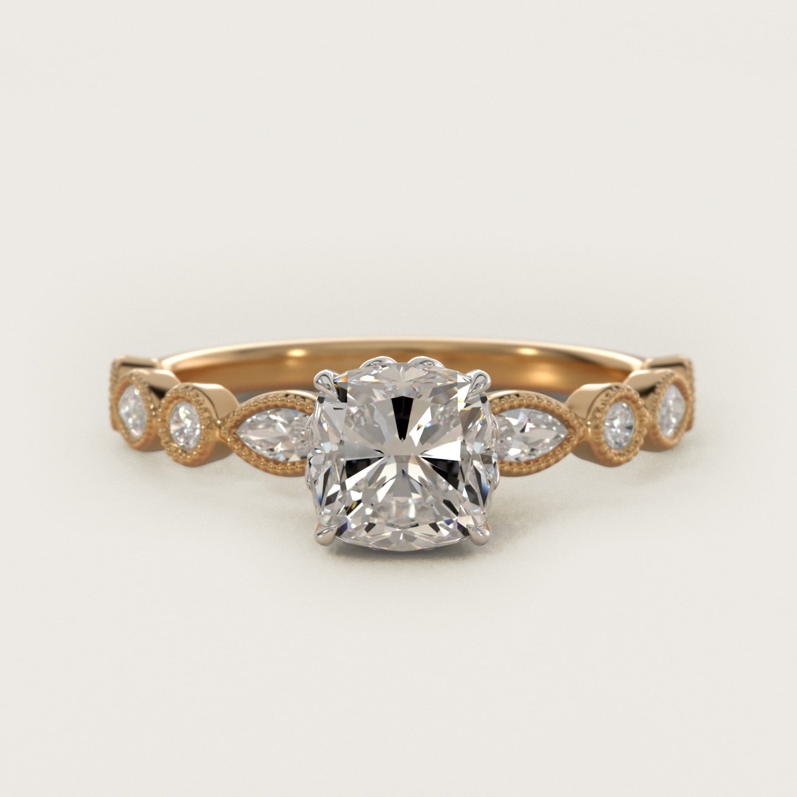 Round and Marquise Cut Side Stone Diamond Engagement Ring In 18k Yellow Gold By James Allen - Cushion Center
