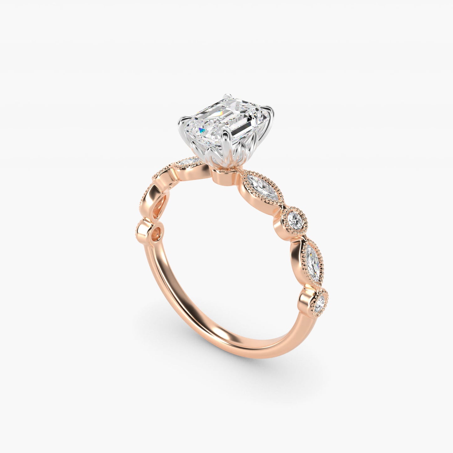 Round and Marquise Cut Side Stone Diamond Engagement Ring In 14K Rose Gold By James Allen - Emerald Center