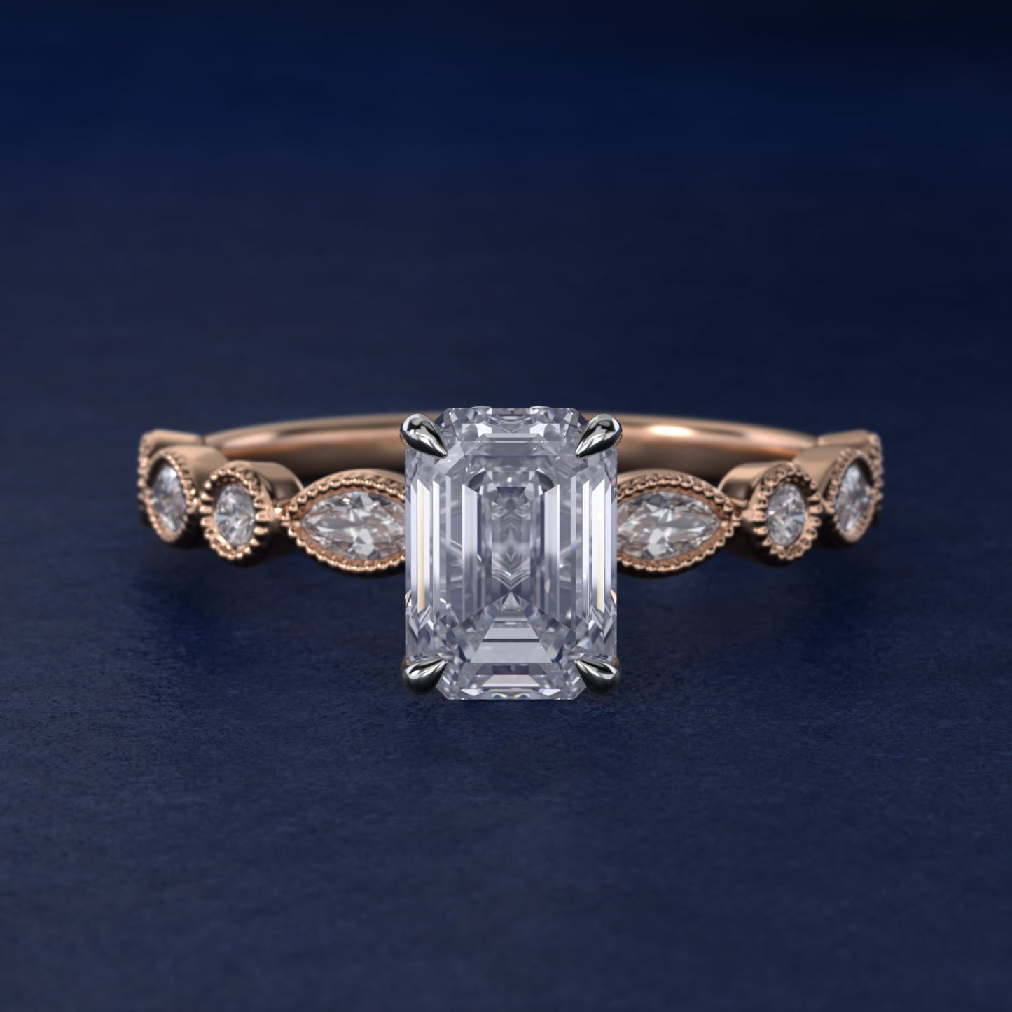 Round and Marquise Cut Side Stone Diamond Engagement Ring In 14K Rose Gold By James Allen - Emerald Center