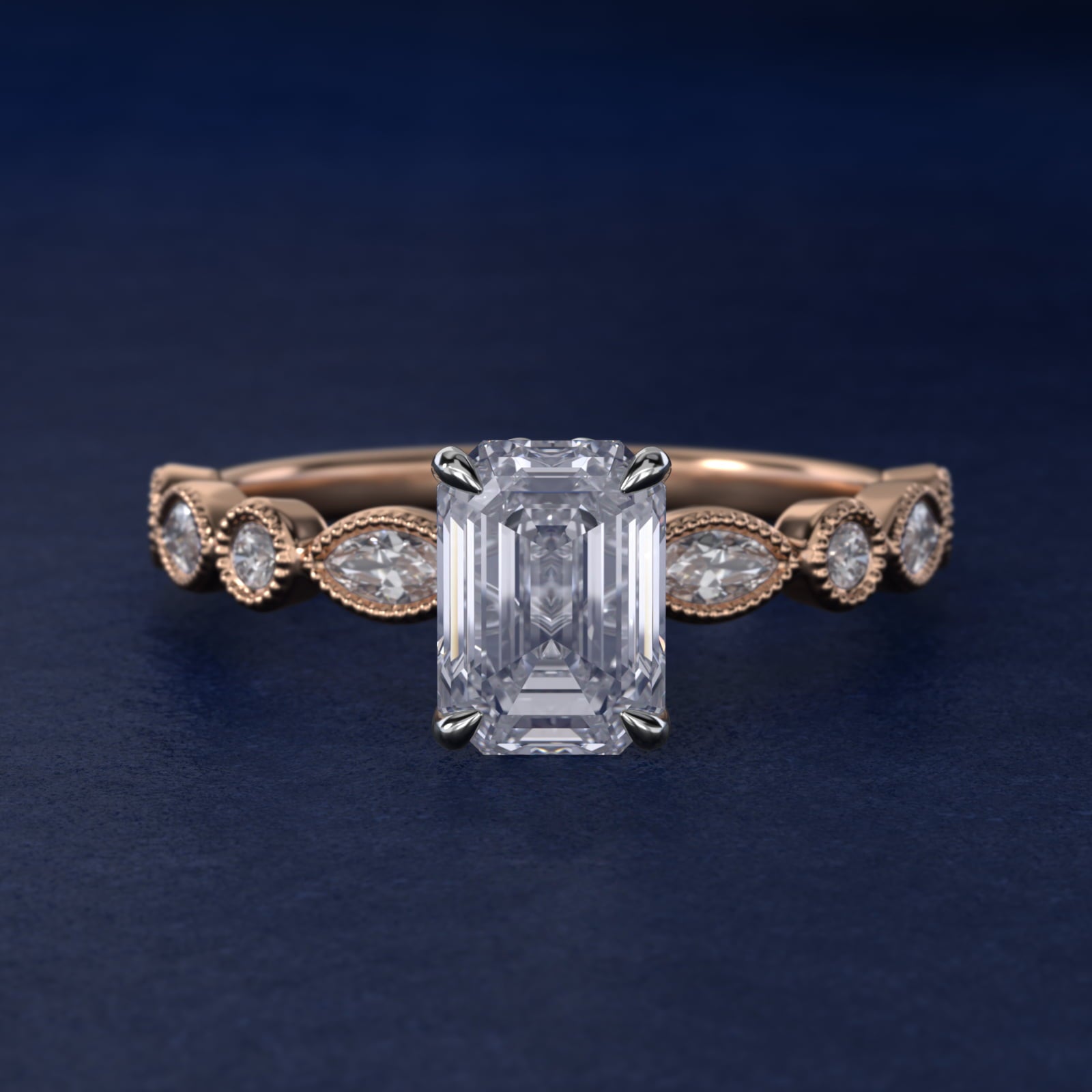 Round and Marquise Cut Side Stone Diamond Engagement Ring In 14K Rose Gold By James Allen - Emerald Center