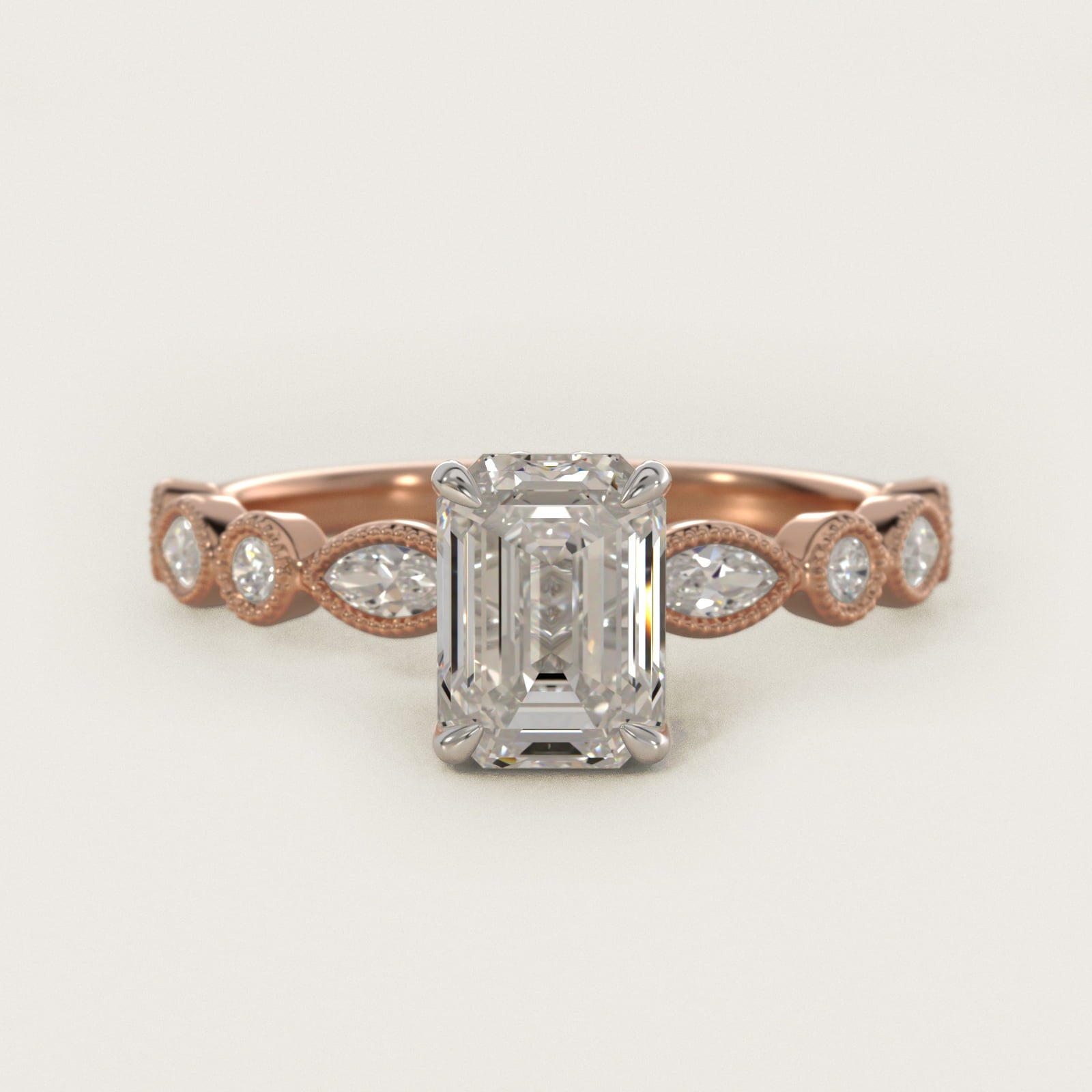Round and Marquise Cut Side Stone Diamond Engagement Ring In 14K Rose Gold By James Allen - Emerald Center
