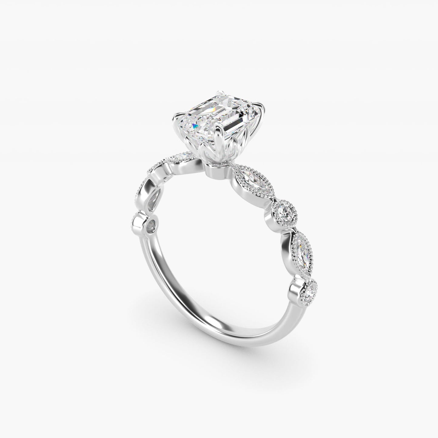 Round and Marquise Cut Side Stone Diamond Engagement Ring In 14K White Gold By James Allen - Emerald Center