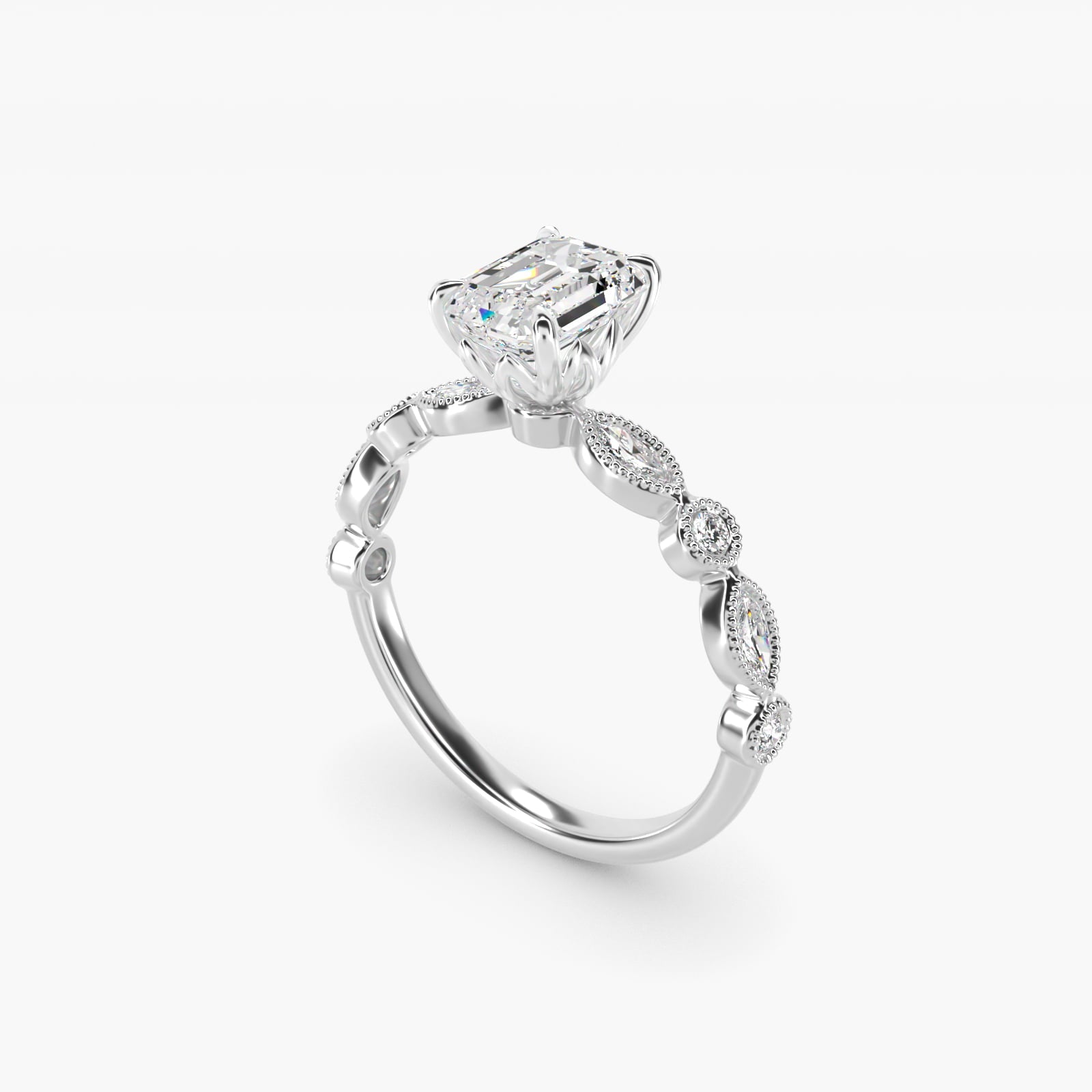 Round and Marquise Cut Side Stone Diamond Engagement Ring In 14K White Gold By James Allen - Emerald Center