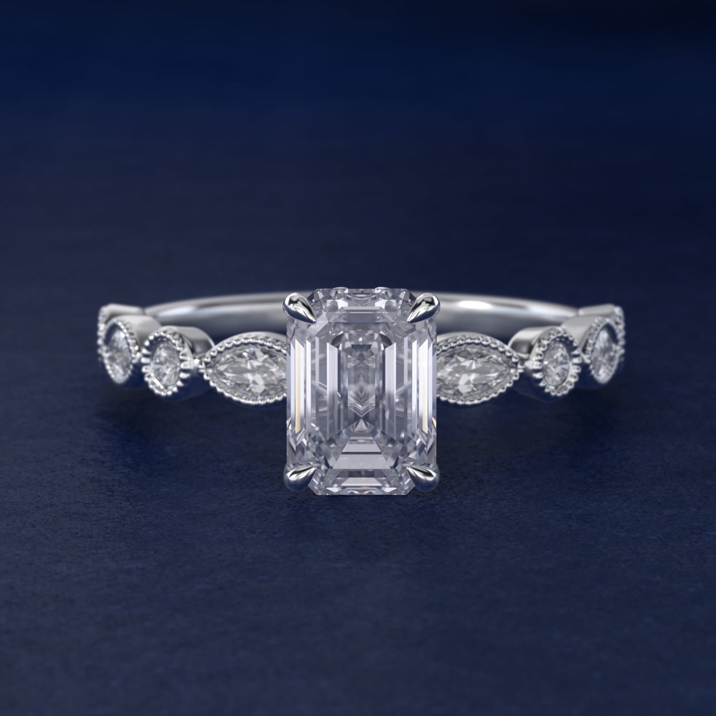Round and Marquise Cut Side Stone Diamond Engagement Ring In 14K White Gold By James Allen - Emerald Center
