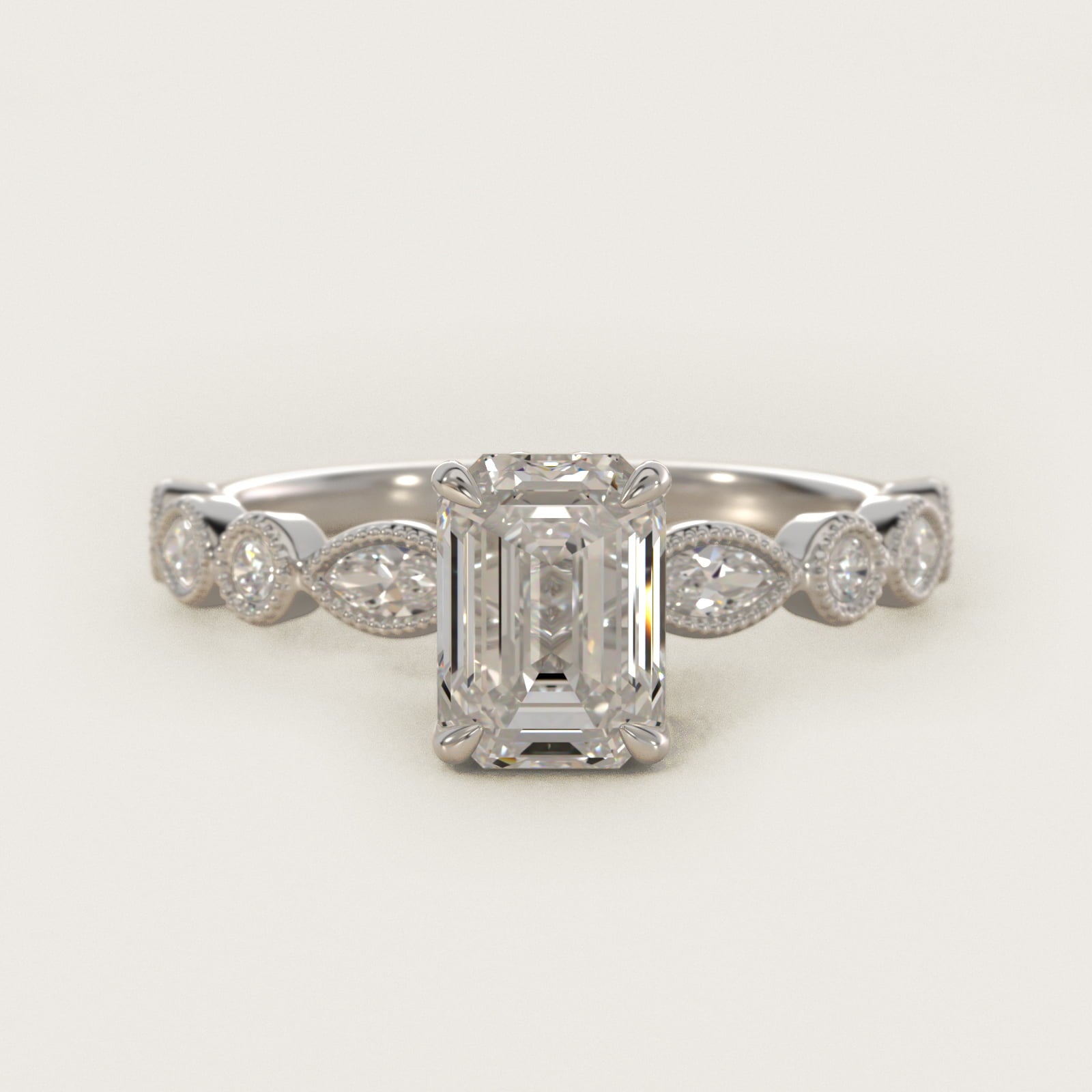 Round and Marquise Cut Side Stone Diamond Engagement Ring In 18k White Gold By James Allen - Emerald Center