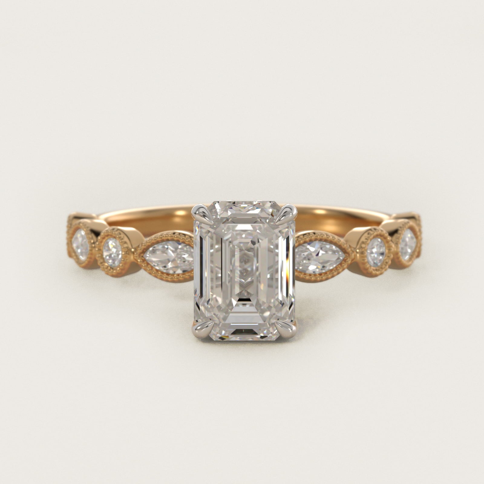 Round and Marquise Cut Side Stone Diamond Engagement Ring In 14K Yellow Gold By James Allen - Emerald Center
