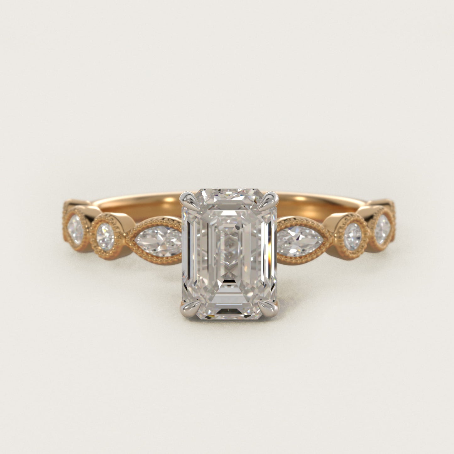 Round and Marquise Cut Side Stone Diamond Engagement Ring In 18k Yellow Gold By James Allen - Emerald Center