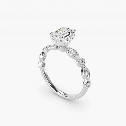 Round and Marquise Cut Side Stone Diamond Engagement Ring In Platinum By James Allen - Emerald Center
