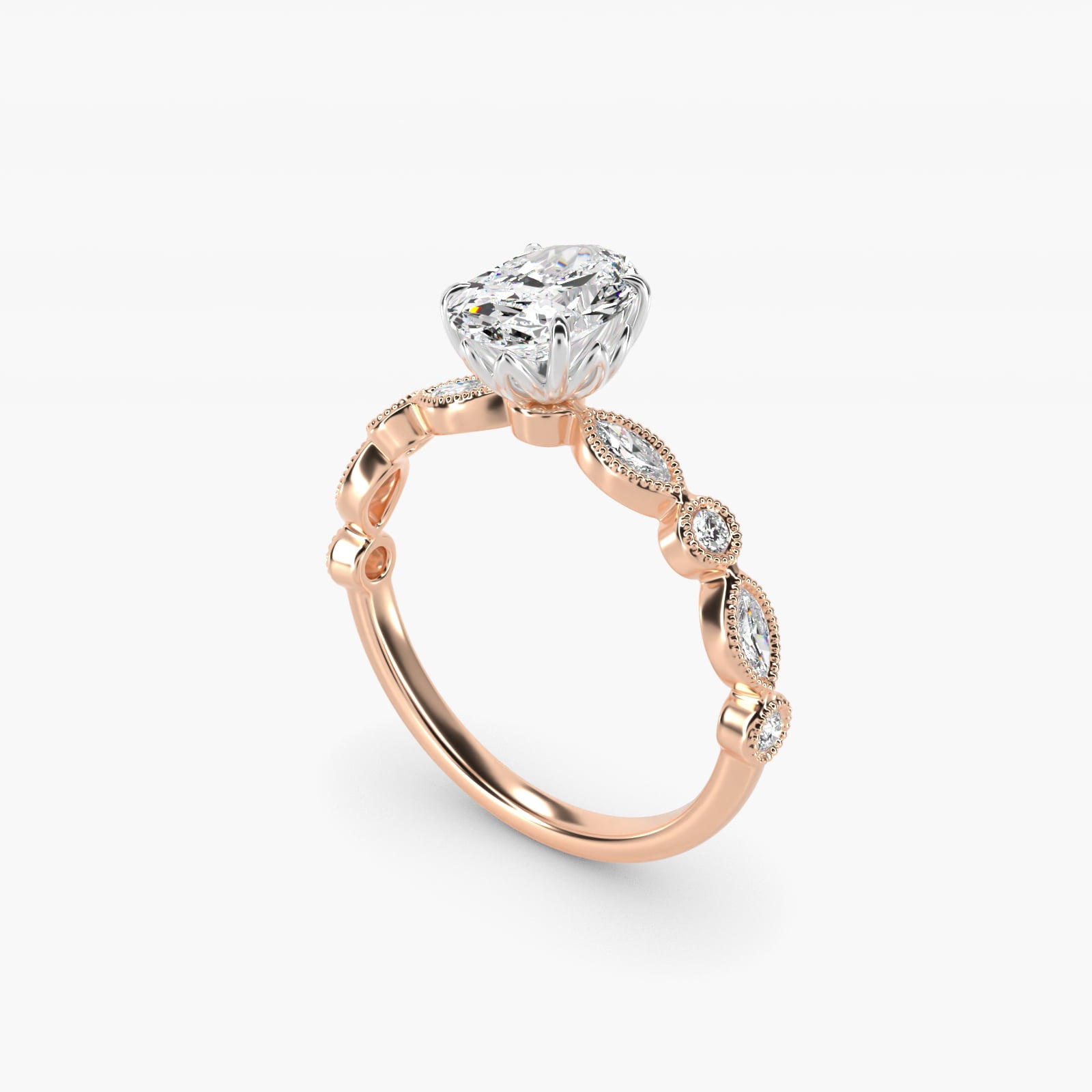 Round and Marquise Cut Side Stone Diamond Engagement Ring In 18k Rose Gold By James Allen - Oval Center