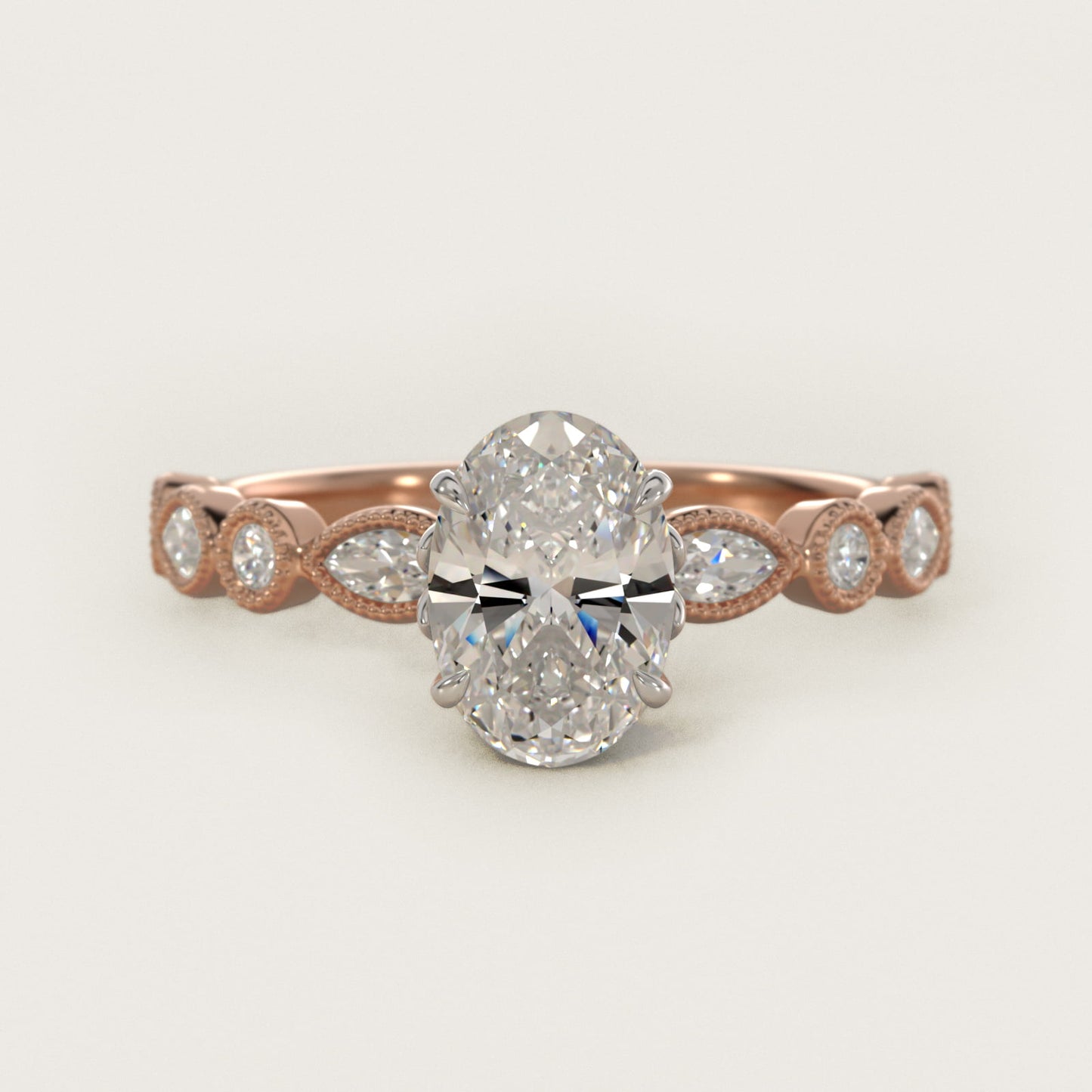 Round and Marquise Cut Side Stone Diamond Engagement Ring In 14K Rose Gold By James Allen - Oval Center