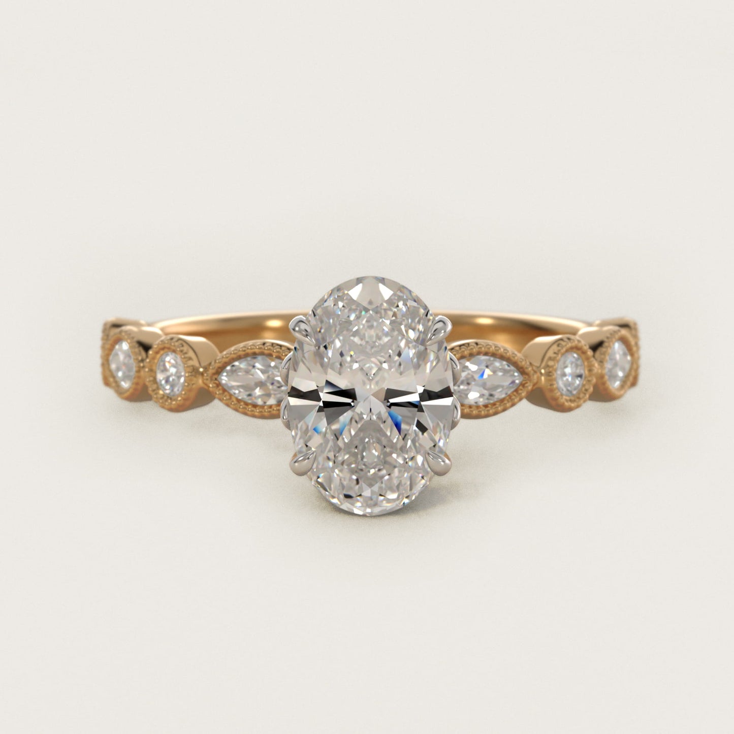 Round and Marquise Cut Side Stone Diamond Engagement Ring In 14K Yellow Gold By James Allen - Oval Center