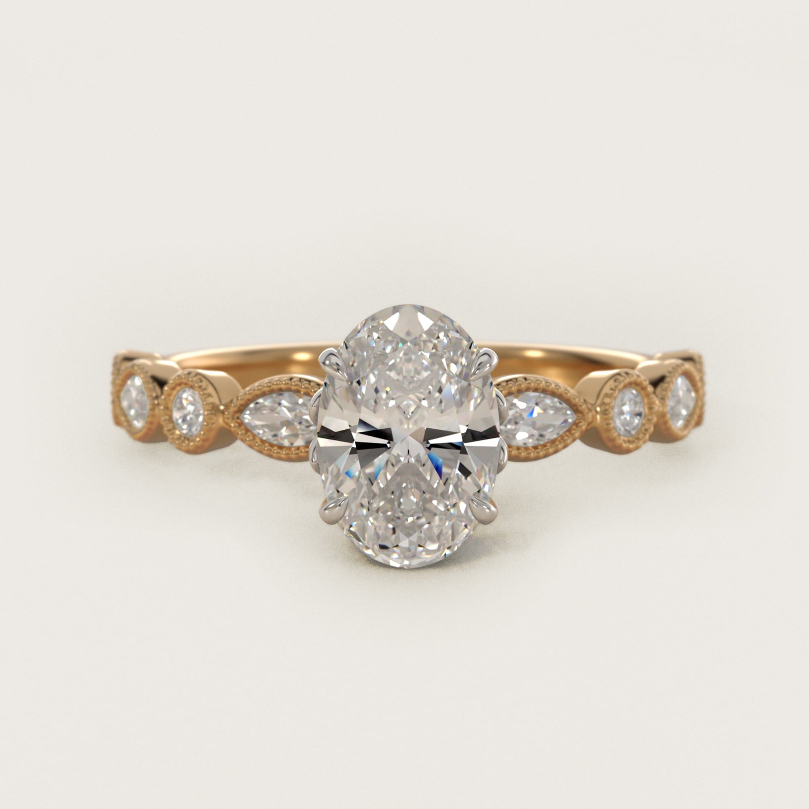 Round and Marquise Cut Side Stone Diamond Engagement Ring In 18k Yellow Gold By James Allen - Oval Center