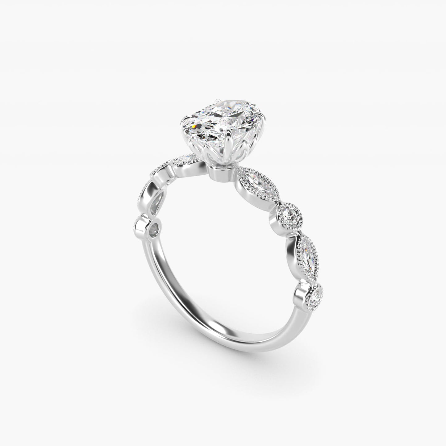 Round and Marquise Cut Side Stone Diamond Engagement Ring In Platinum By James Allen - Oval Center