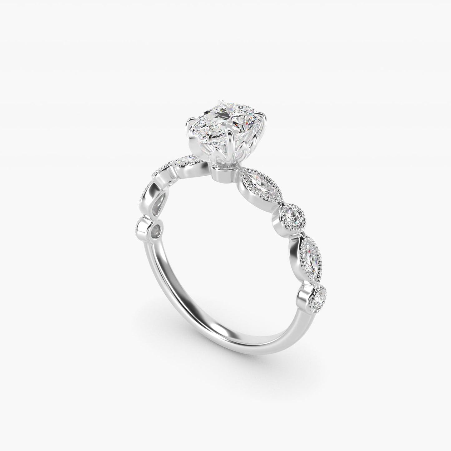Round and Marquise Cut Side Stone Diamond Engagement Ring In 14K White Gold By James Allen - Pear Center