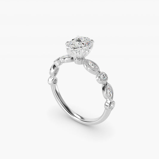 Round and Marquise Cut Side Stone Diamond Engagement Ring In 18k White Gold By James Allen - Pear Center