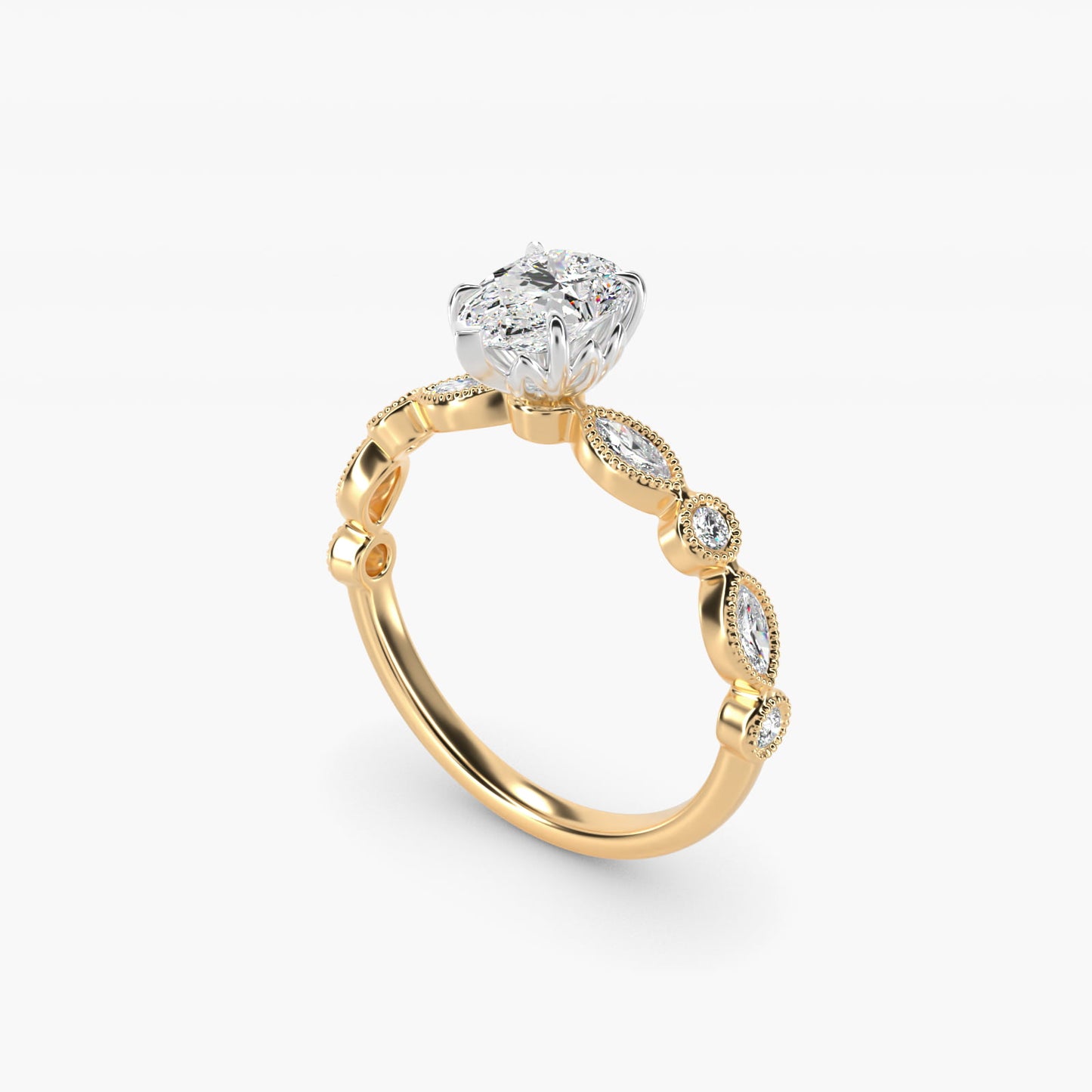 Round and Marquise Cut Side Stone Diamond Engagement Ring In 18k Yellow Gold By James Allen - Pear Center