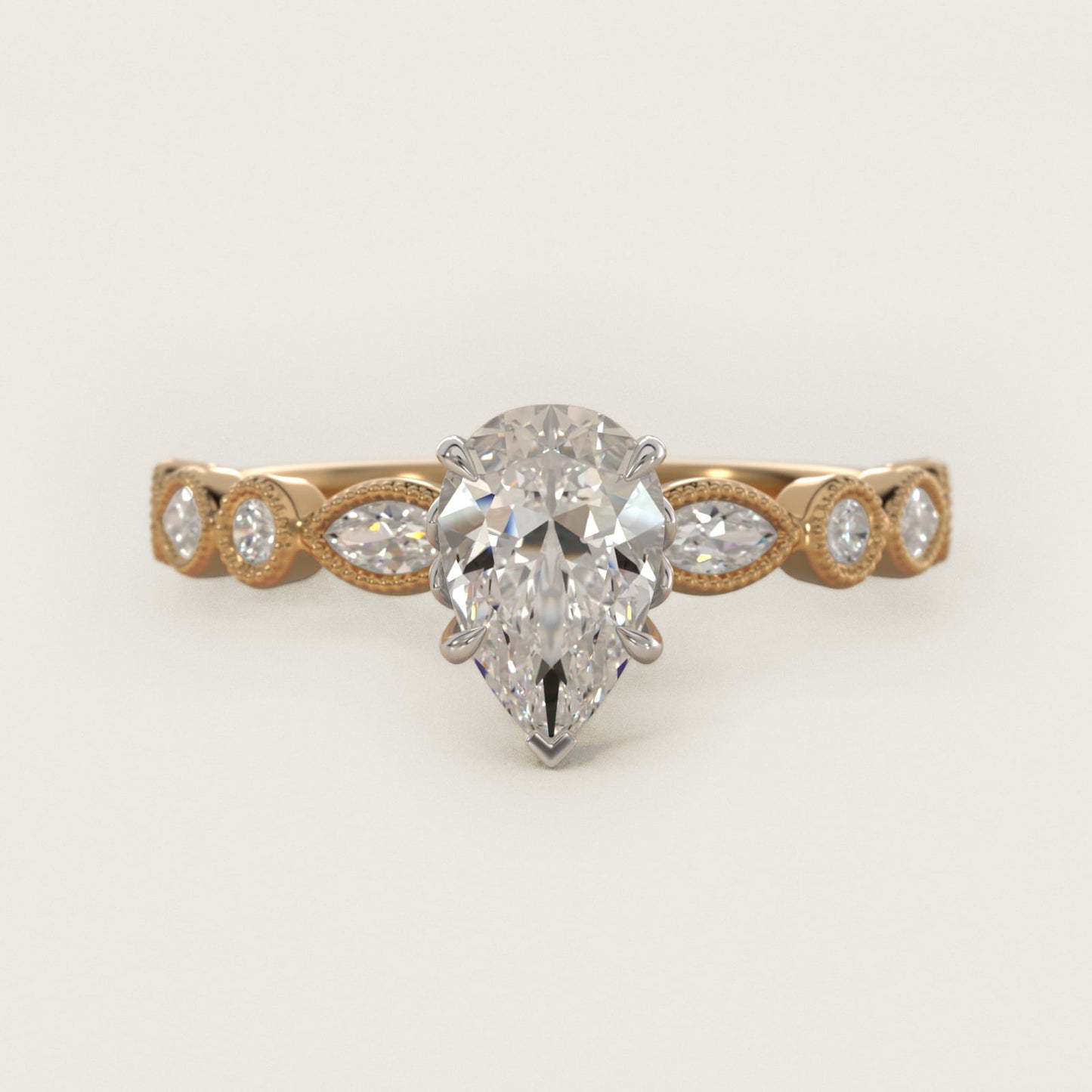 Round and Marquise Cut Side Stone Diamond Engagement Ring In 14K Yellow Gold By James Allen - Pear Center
