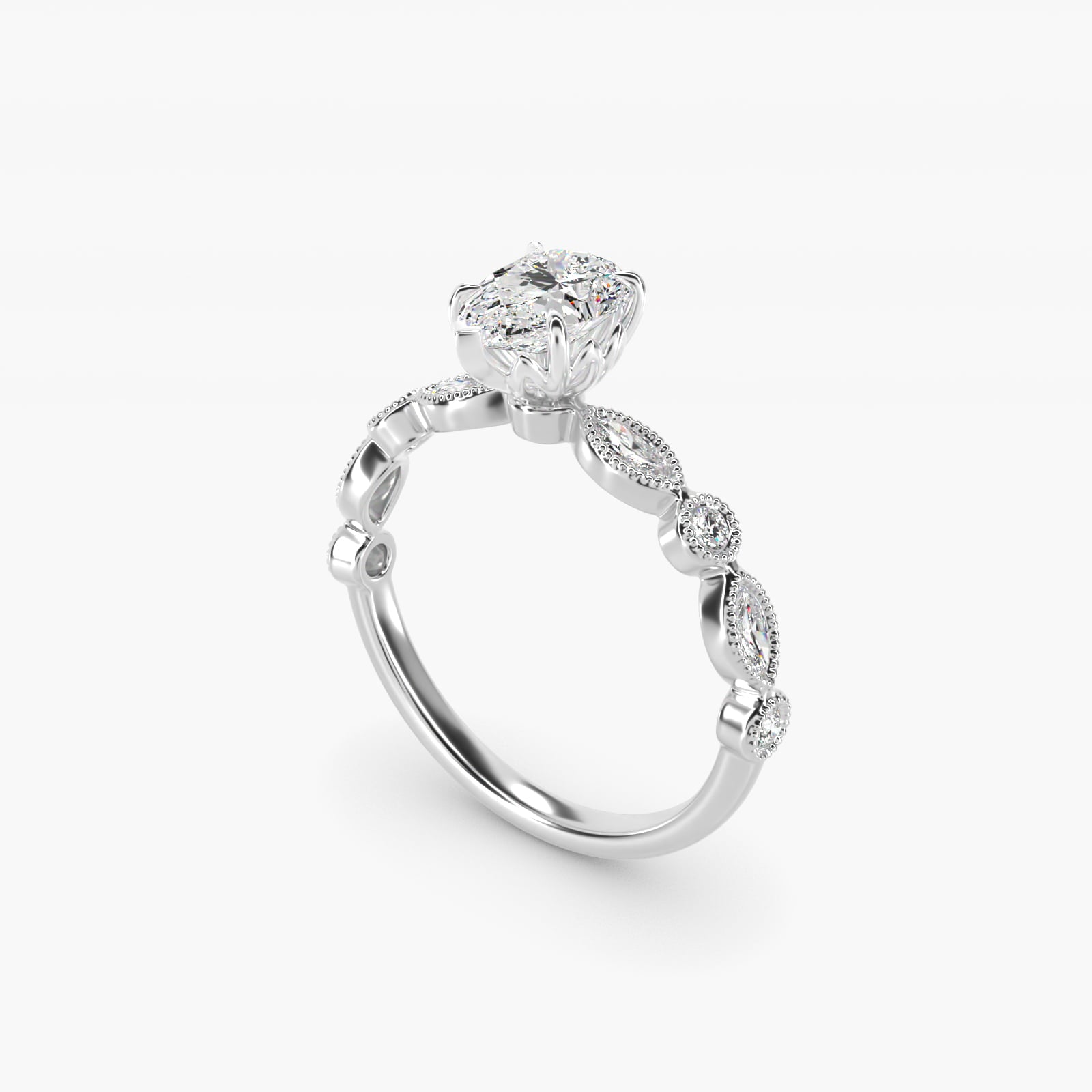 Round and Marquise Cut Side Stone Diamond Engagement Ring In Platinum By James Allen - Pear Center