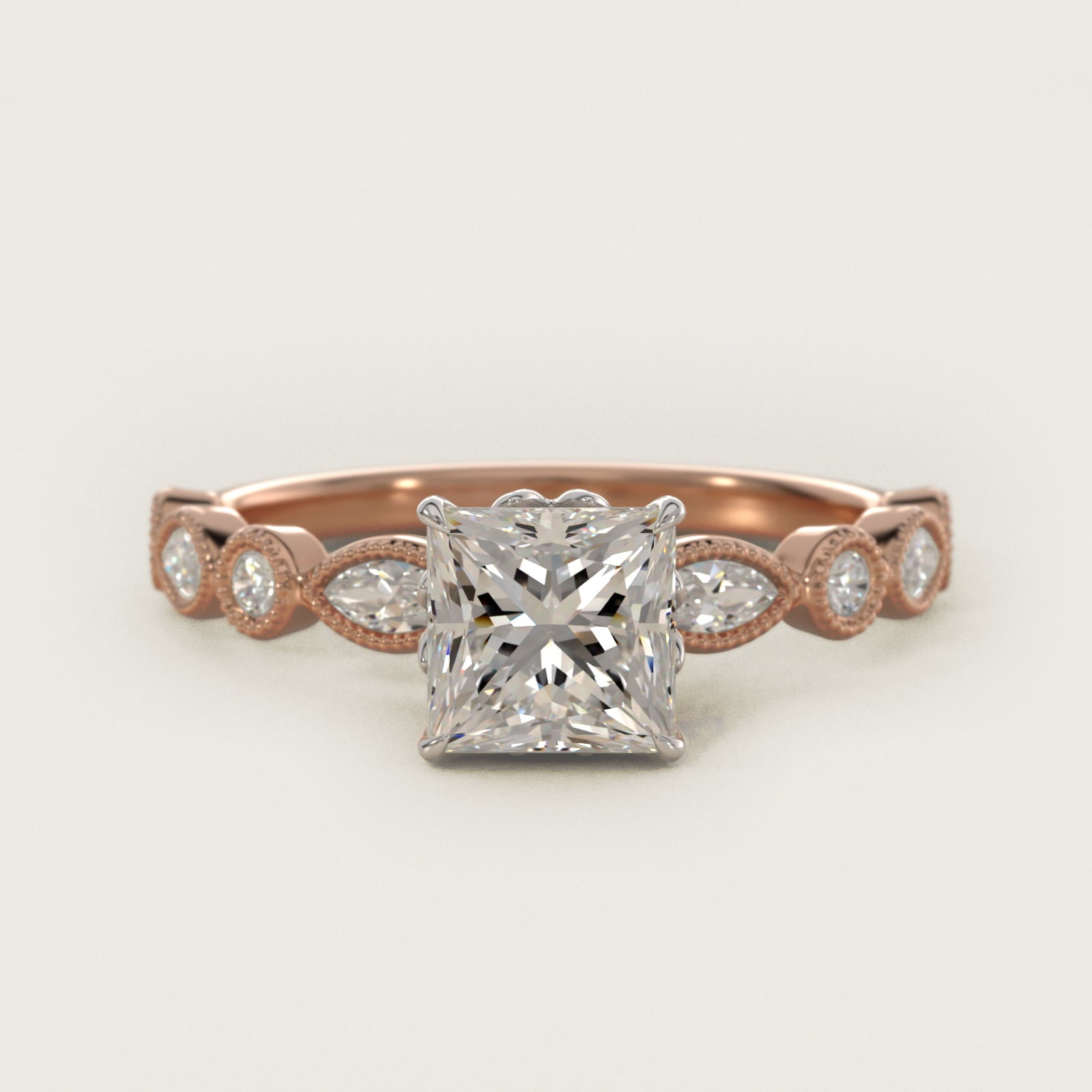 Round and Marquise Cut Side Stone Diamond Engagement Ring In 14K Rose Gold By James Allen - Princess Center