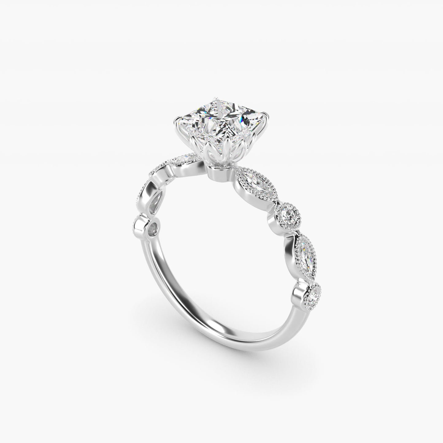 Round and Marquise Cut Side Stone Diamond Engagement Ring In 18k White Gold By James Allen - Princess Center