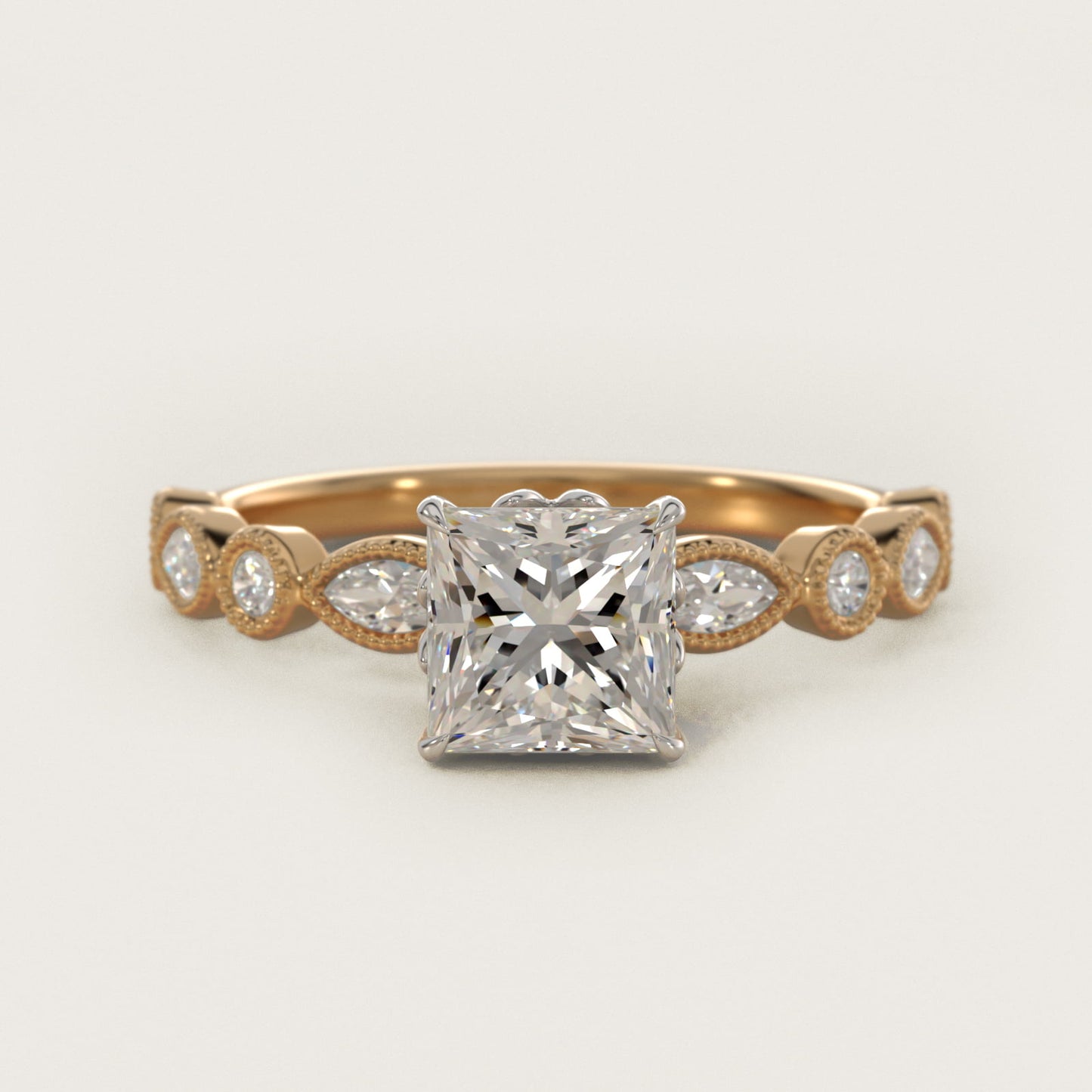 Round and Marquise Cut Side Stone Diamond Engagement Ring In 18k Yellow Gold By James Allen - Princess Center